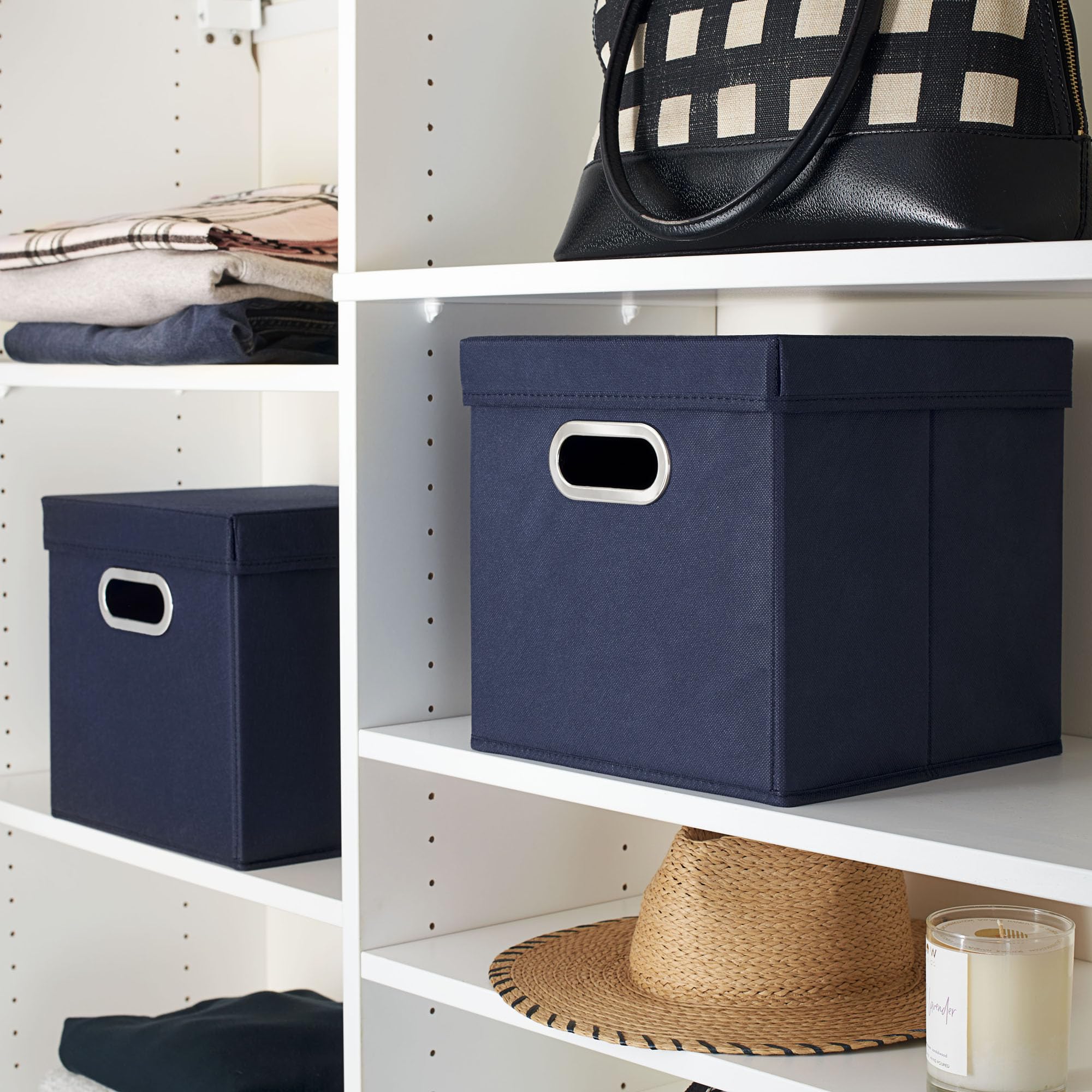Household Essentials 33-1 Decorative Storage Cube Set With Removable Lids | Navy | 2-Pack