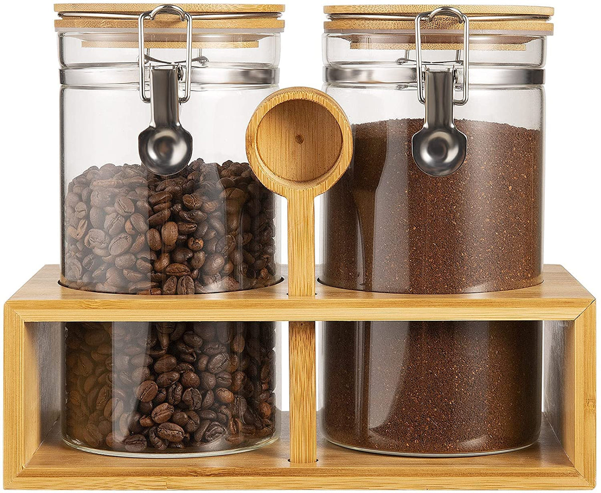 Yangbaga Glass Sugar Coffee Canister For Ground Coffee, 2  45Oz Coffee Containers With Shelf Coffee Station Coffee Bar Accessori