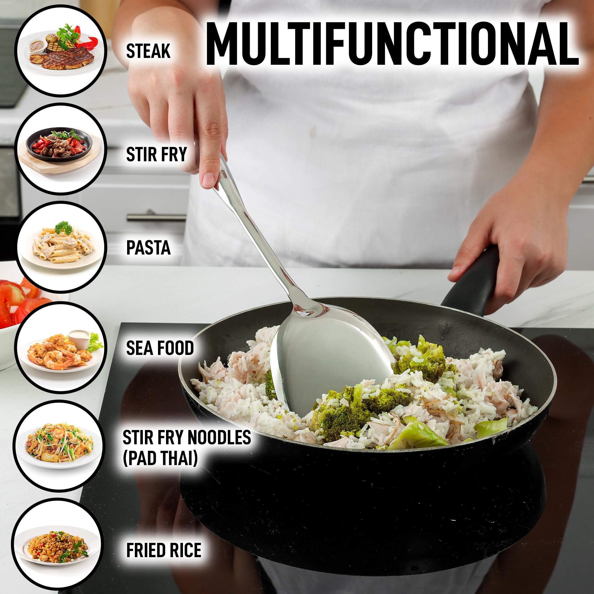 Zulay Kitchen Stainless Steel Metal Wok Spatula - Durable Wok Turner Spatula Shovel - Durable Utensil With Ergonomic, Easy To Us