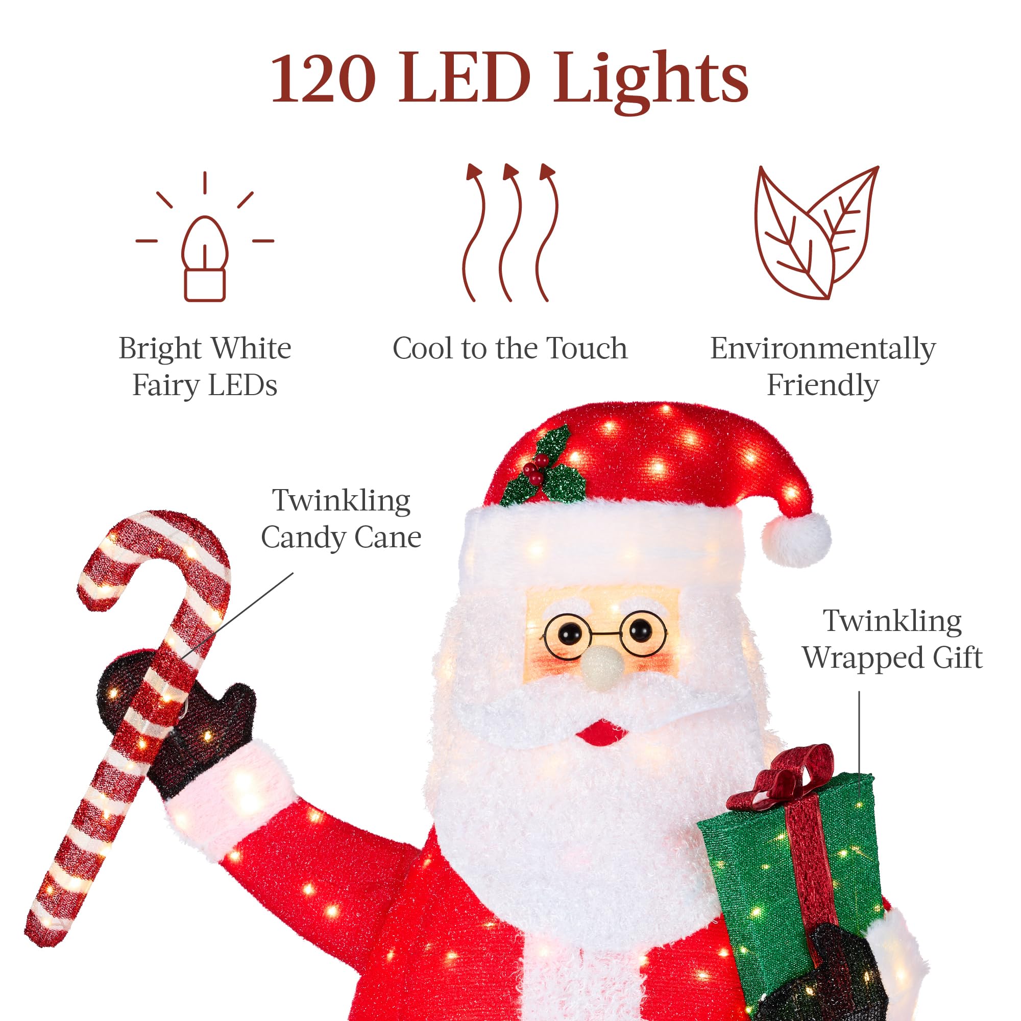 Best Choice Products 3ft Lighted Pop-Up Santa, Outdoor Christmas Holiday Decoration w/ 120 LED Lights, Twinkling Candy Cane, Gif