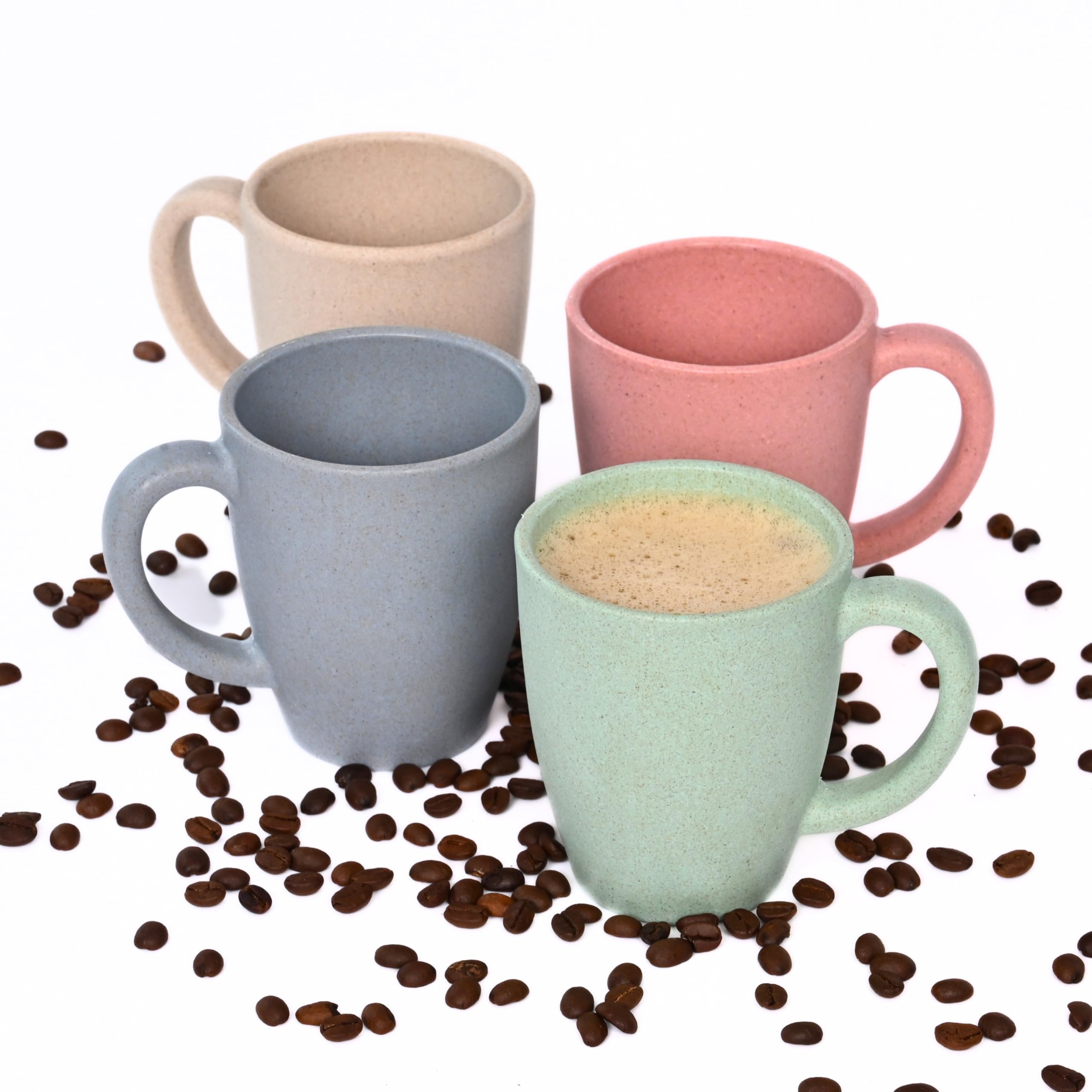 Eha EarthFriendly Classic Coffee Mug Set Of 4 | 300 Ml | Made With Rice Husk & Bamboo Fibers | Microwave Safe | For Hot & Cold 