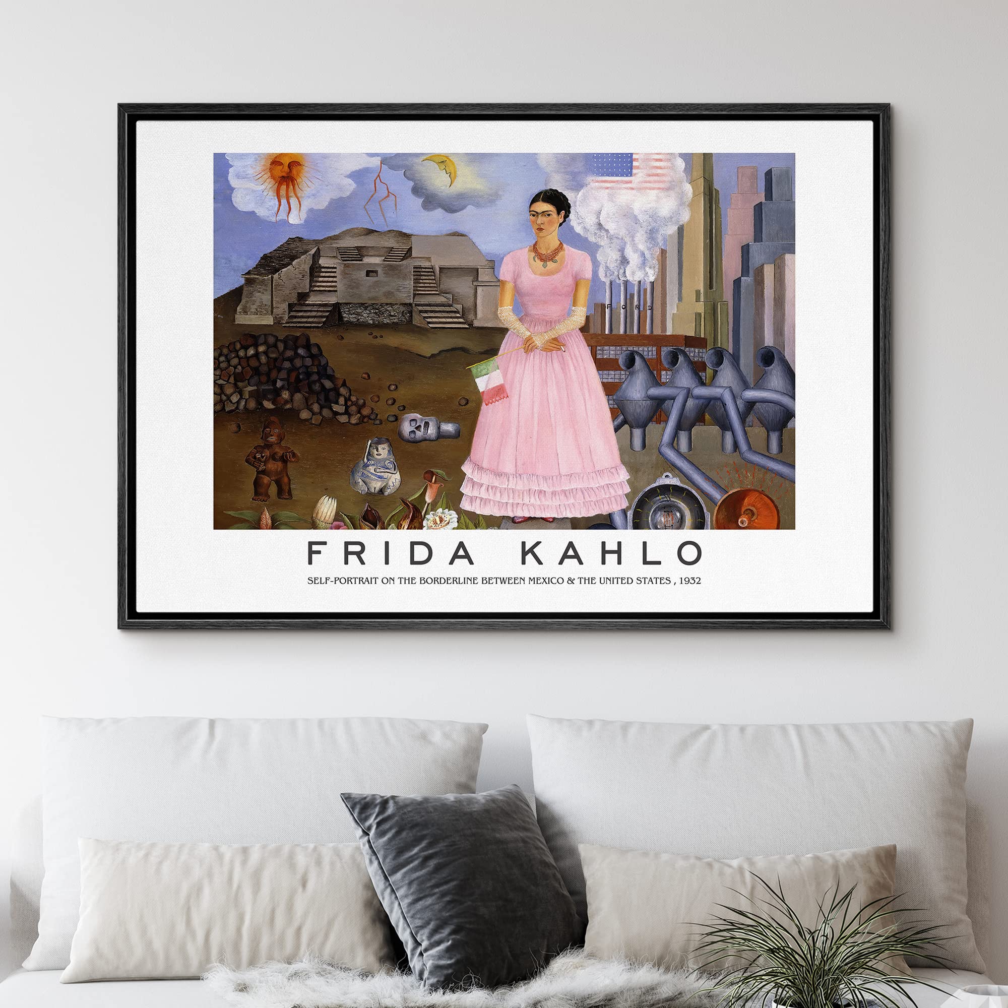 Idea4Wall Framed Canvas Print Wall Art Self-Portrait Mexico United States By Frida Kahlo Historic Cultural Illustrations Fine Ar