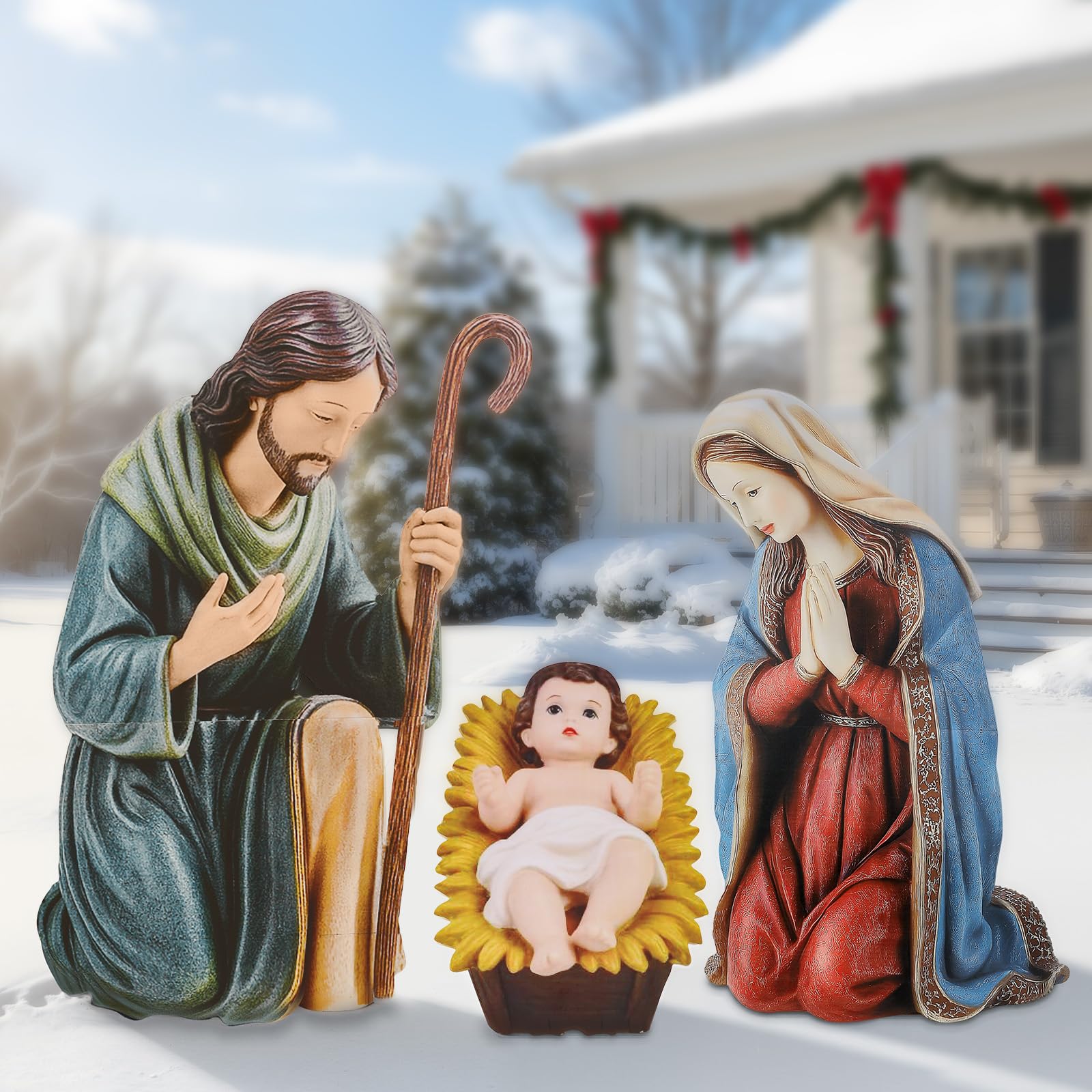 MorningRo 3 Pcs Metal Christmas Outdoor Nativity Scene Set 37.4    H Large Holy Family Outdoor Decorations with Stakes Jesus Jos