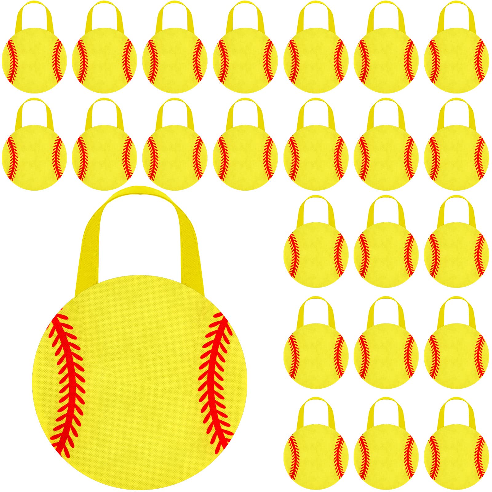 Shihanee 24 Pcs Softball Party Favor Bags Ball Themed Party Goody Candy Bags Sport Game Treat Handbags Softball Non Woven Gift H