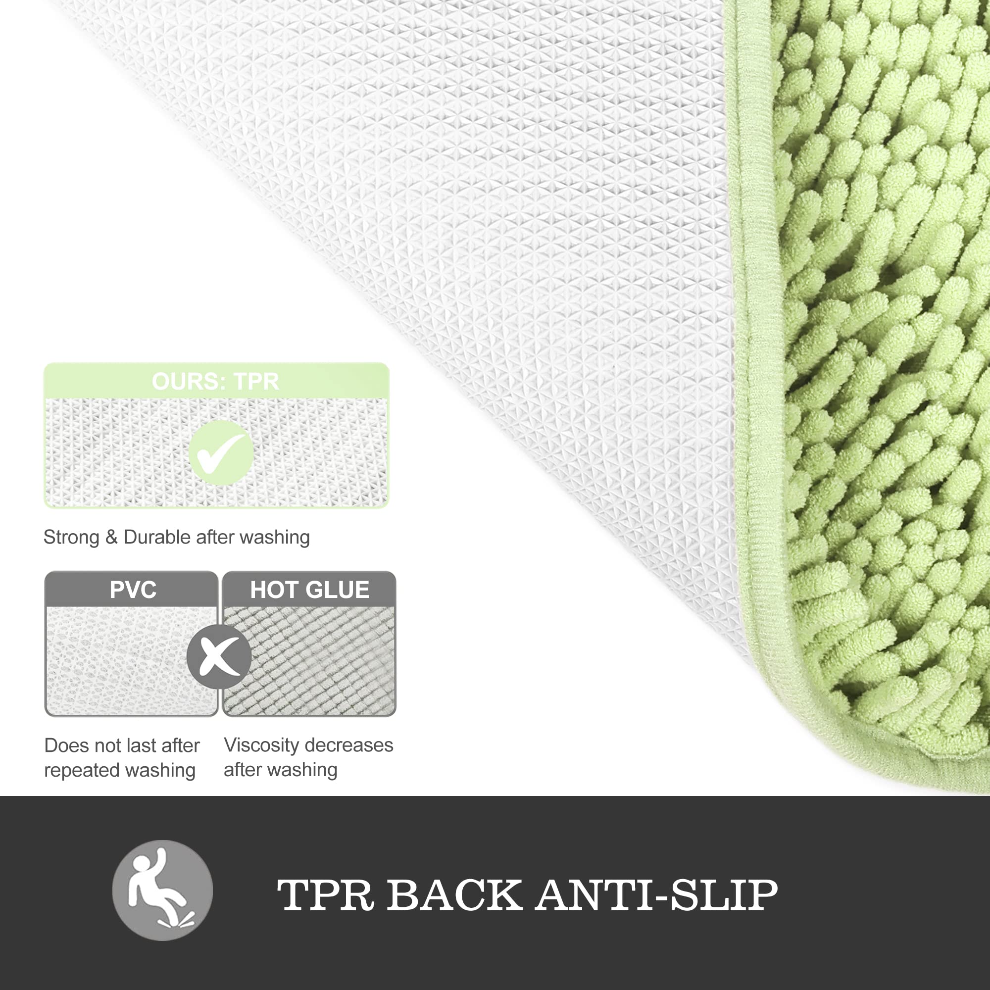 Yeaban Seafoam Green Bathroom Rugs - Thick Chenille Bath Mats | Absorbent And Washable Bath Rug Non-Slip, Plush And Soft Rugs Fo