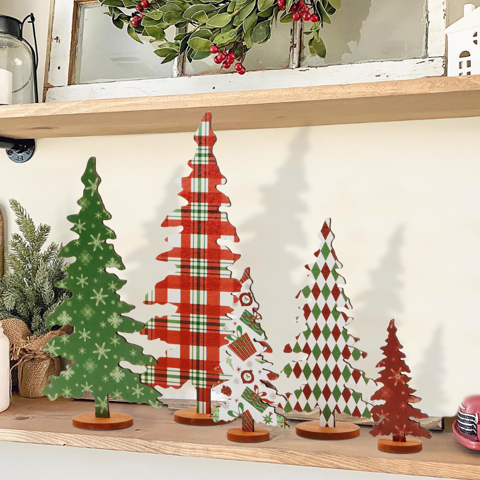 Christmas Decorations Indoor-5 Sizes Wooden Christmas Tree Sign-Christmas Decorations For Home Shelf Mantel Fireplace Table Wind