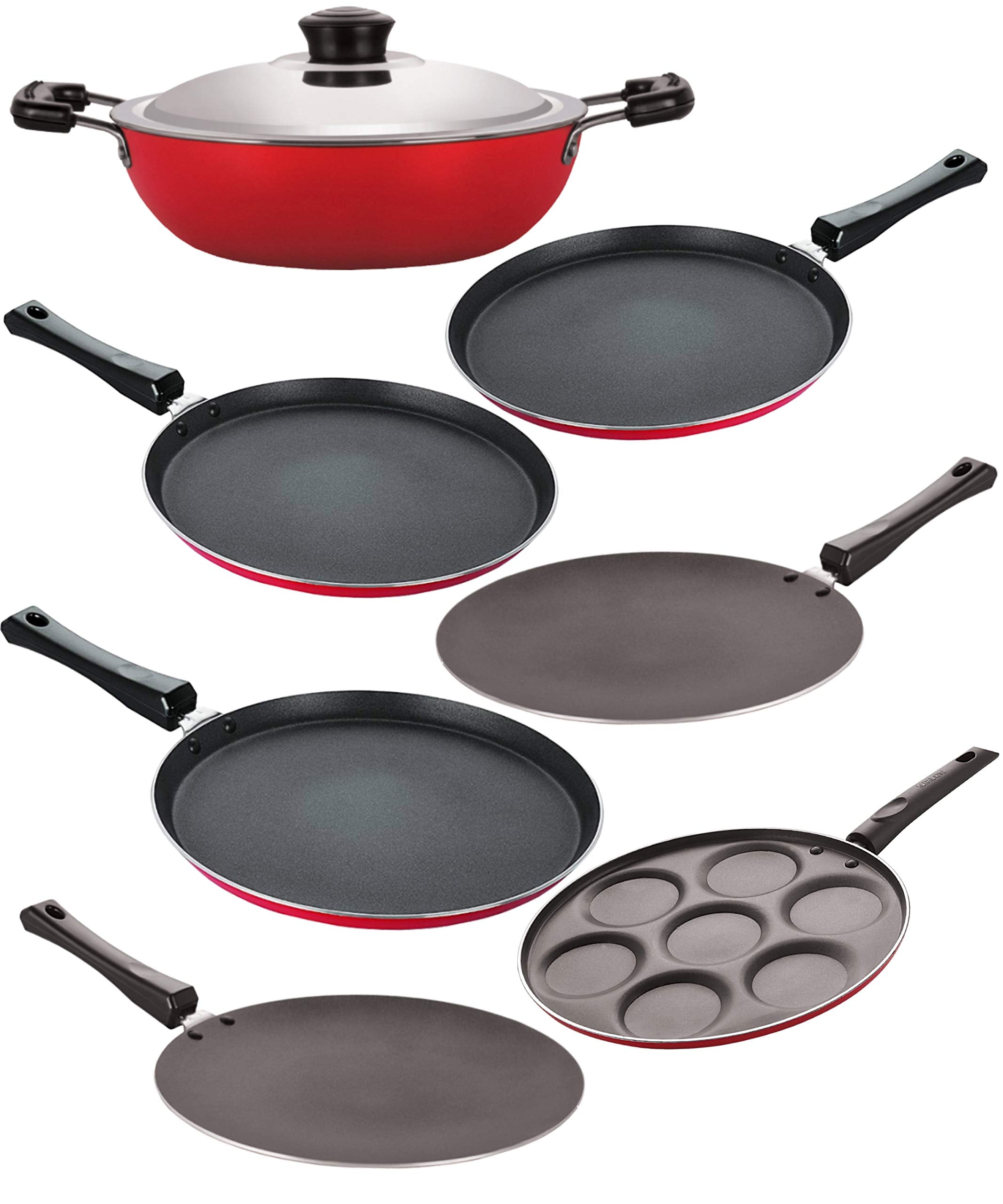 Nirlon Aluminium Non Stick Kitchen Essentials Cookware Set Of10 Pieces (2.6Mm_Dkd(J)_Ft11_Ft12_Ft13_Ct11_Ct12_Up7_3Spoon)
