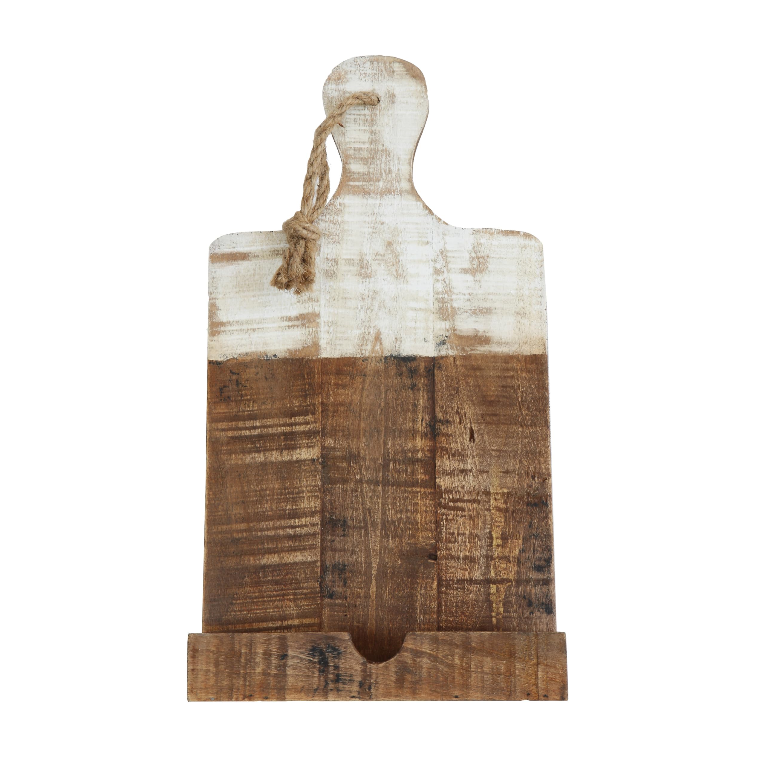 Creative Co-Op Distressed White Dipped Wood Tablet Holder
