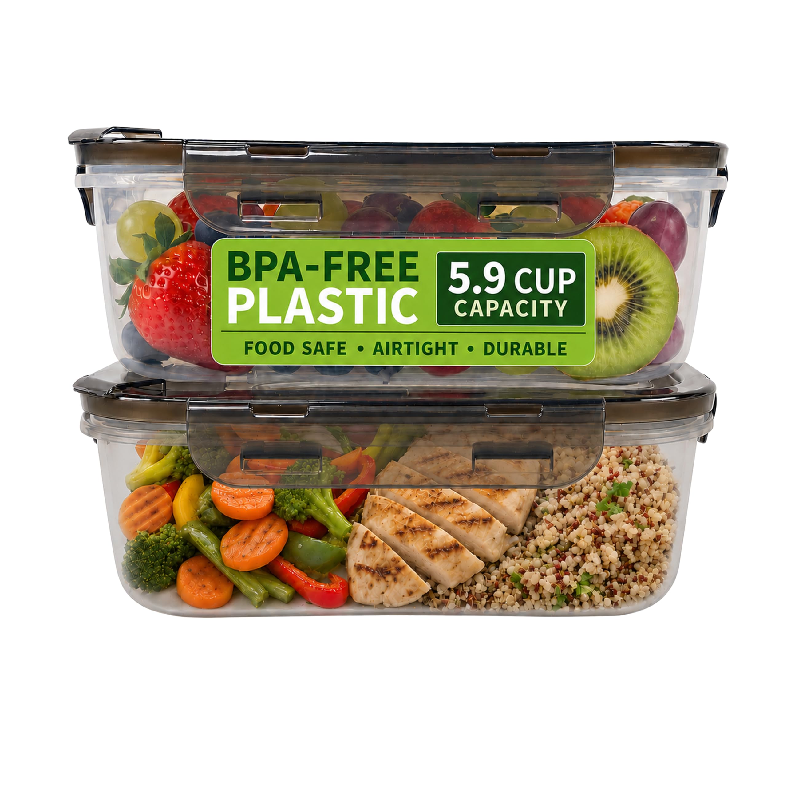 Clutterix Plastic Meal Prep Containers with Lids  2 Pack Airtight Vented