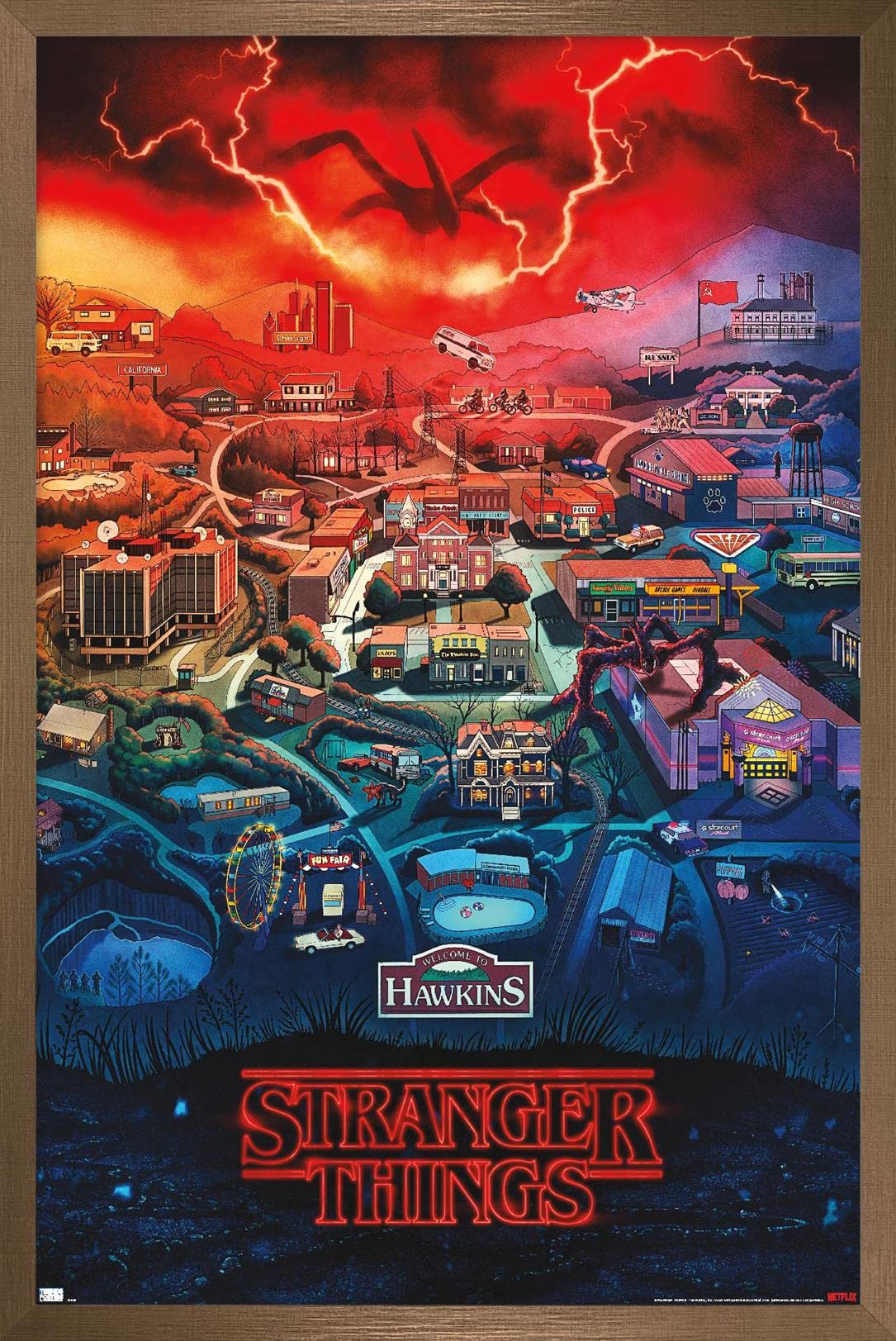 Trends International Netflix Stranger Things: Season 4 - Hawkins, Indiana Wall Poster, 22.375'' X 34'', Bronze Framed Version