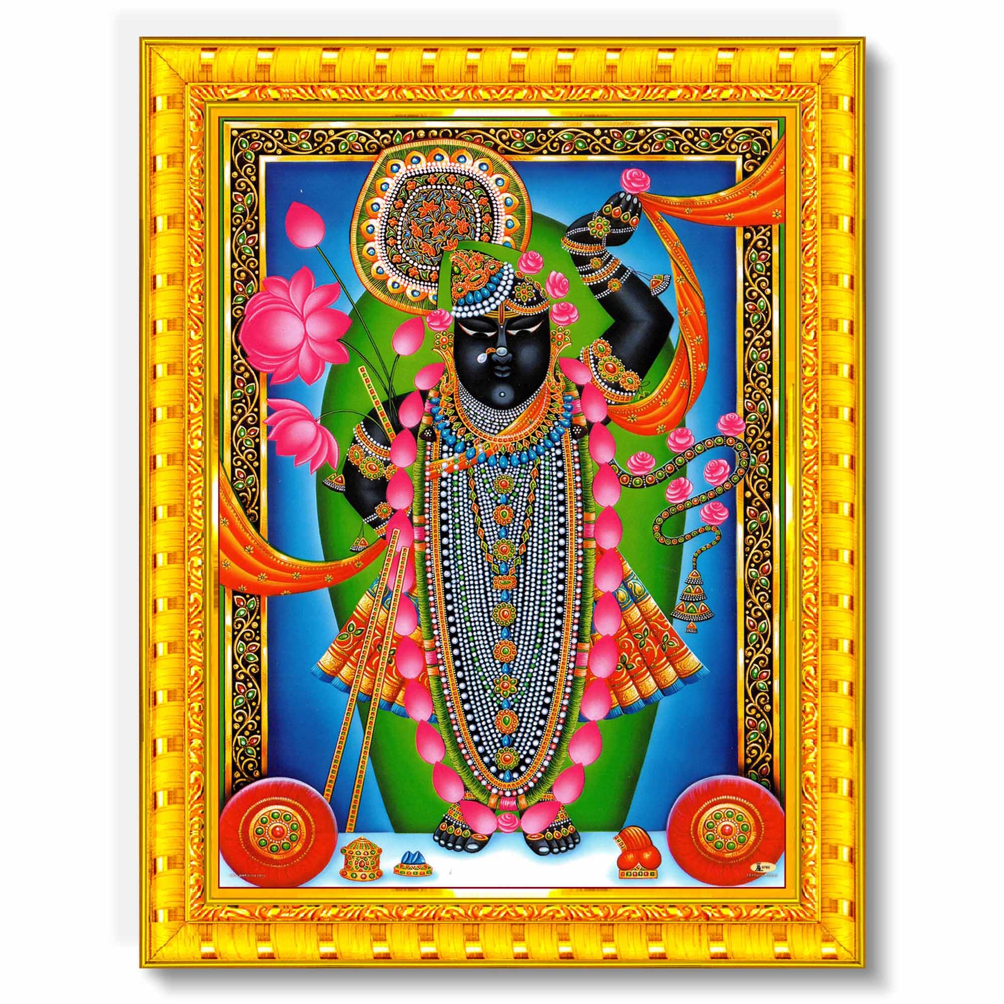 Pavan Photo Laminations Shrinathji Lord Shrinath Shri Nath Ji Wall Painting Framed Home Decor (Wood,Matte,Gold,Small Size,6 X 8 