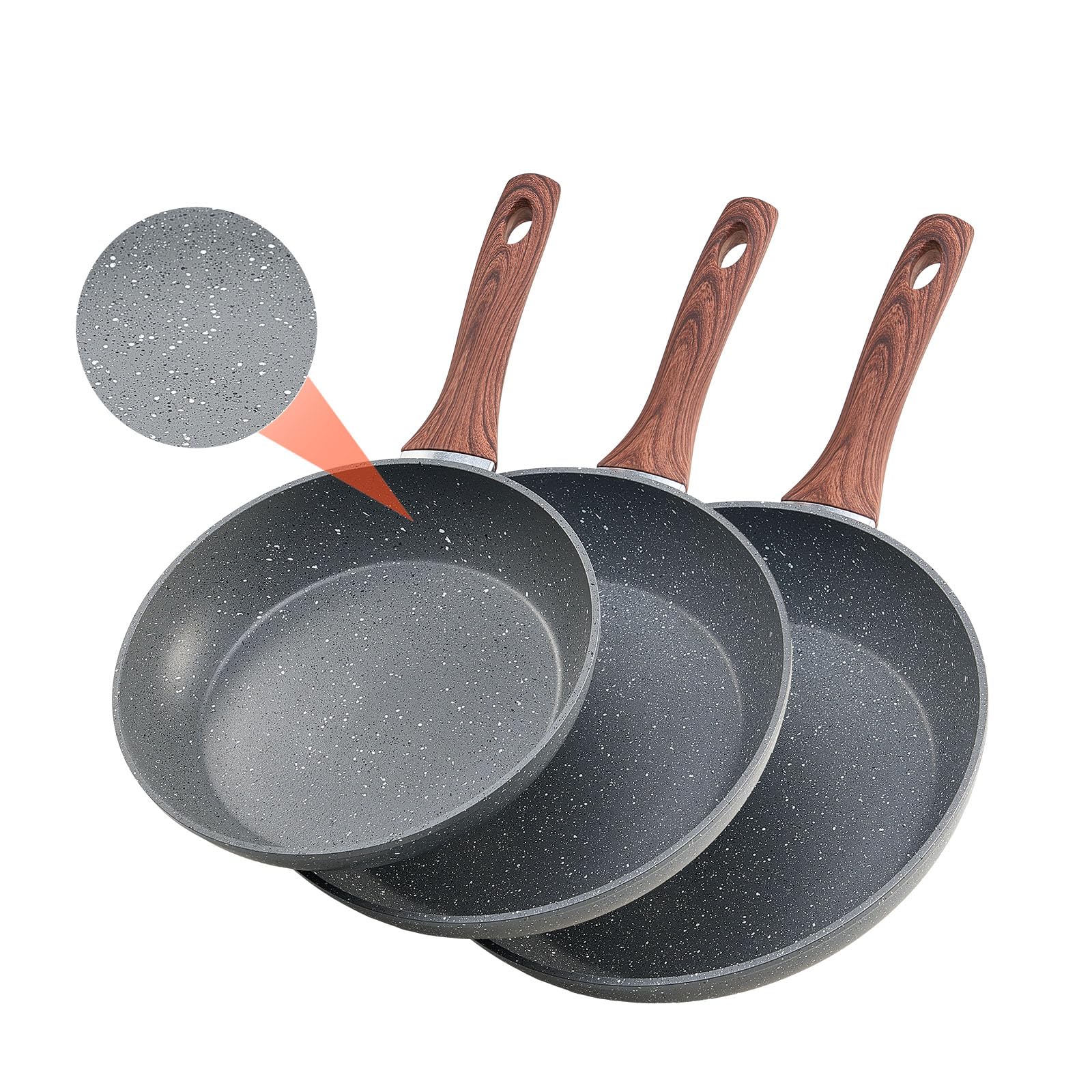 VEVOR Frying Pan Skillet,Nonstick Granite Egg Pan Omelet Pans, 3 Piece Set (9.5, 11, 12 in), Nonsitck Heavy-Duty Skillets with H