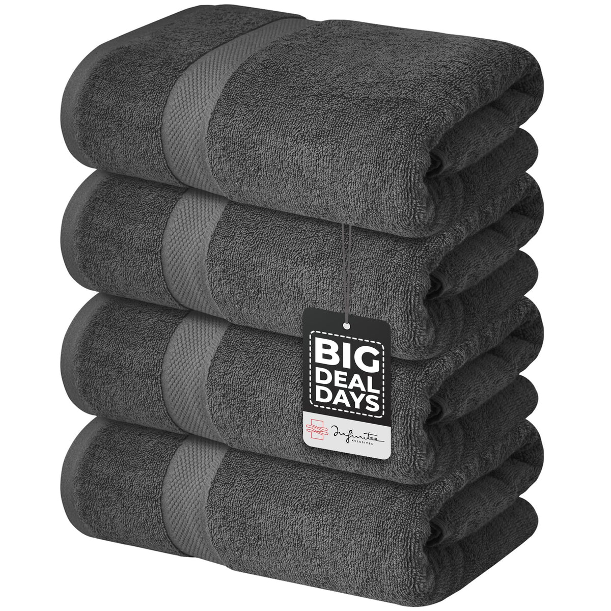 Infinitee Xclusives Premium Bath Towels Set Pack Of 4-100% Ring Spun Cotton Towels - Grey Towels 27 X 54 - Soft Feel, Quick Dry,