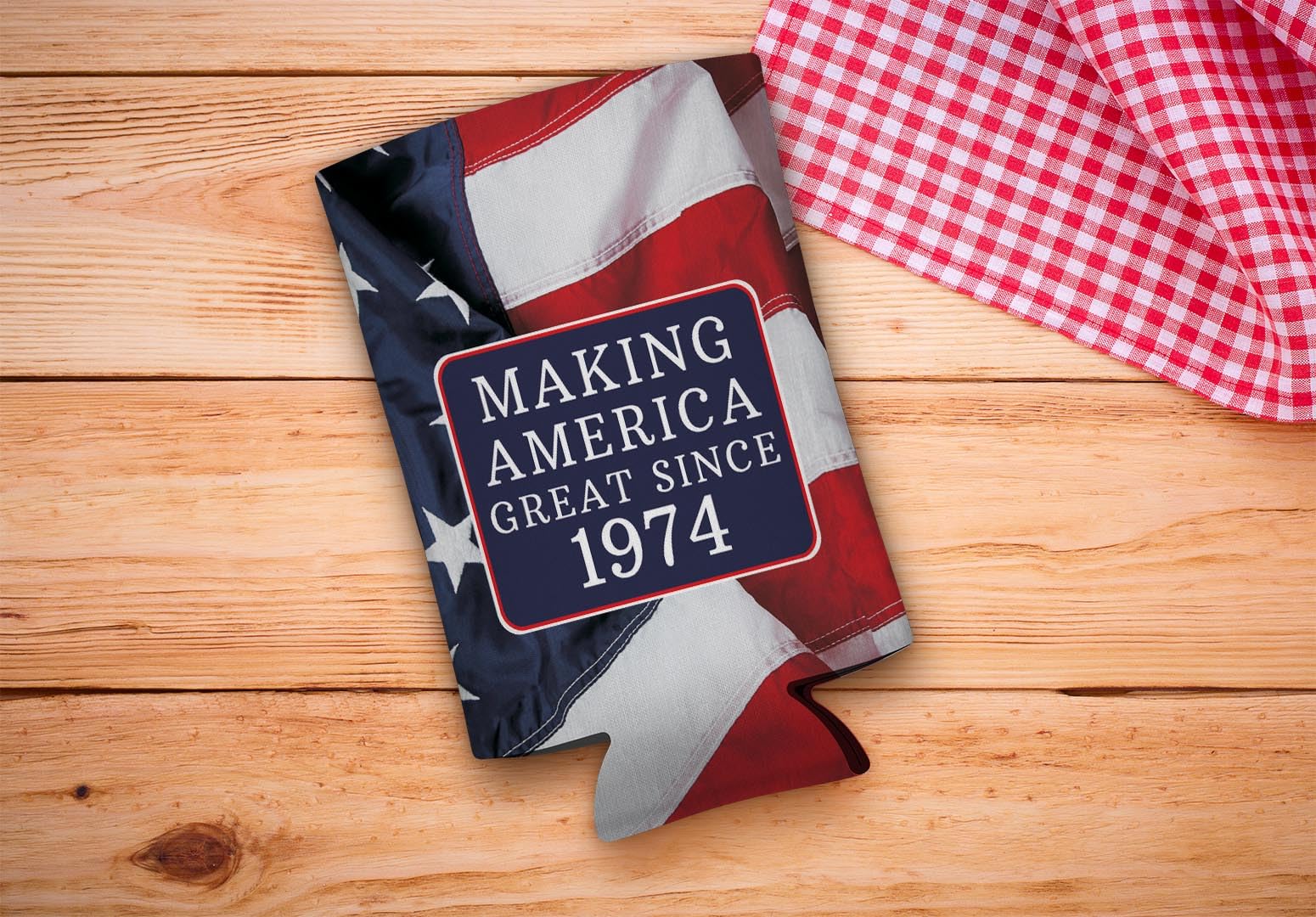 50Th Birthday Coolie Making America Great Since 1974 12-Pack Ultra Slim Can Coolies Us Flag