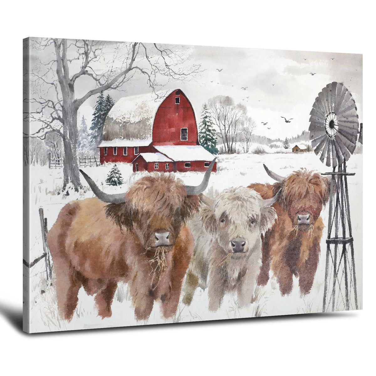 Highland Cow Pictures Christmas Decor: Merry Christmas Wall Art Cow Paintings Farmhouse Decor Rustic Barn Canvas Prints Winter F