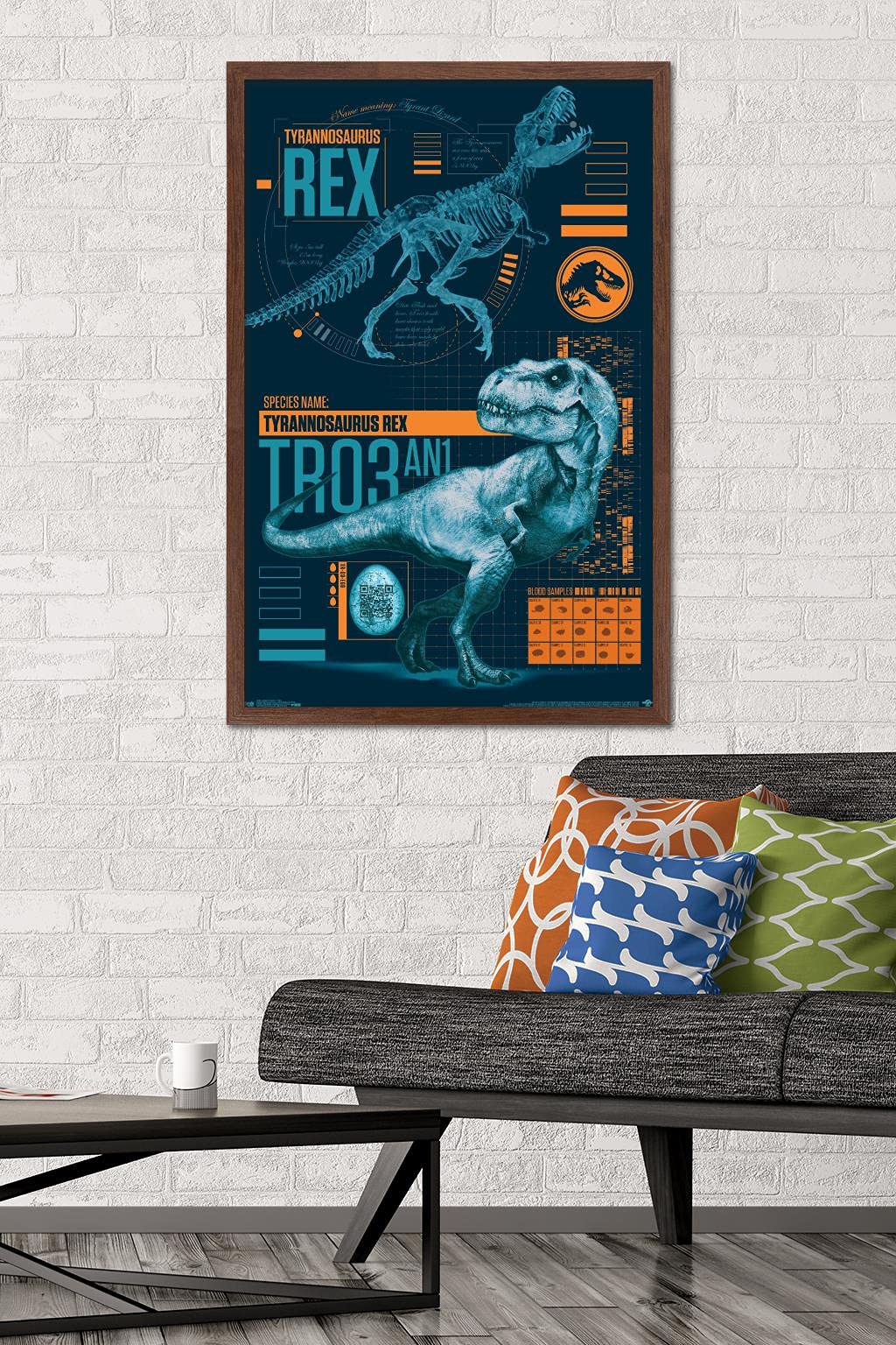 Trends International Jurassic World: Fallen Kingdom - T-Rex Wall Poster, 22.375'' X 34'', Mahogany Framed Version