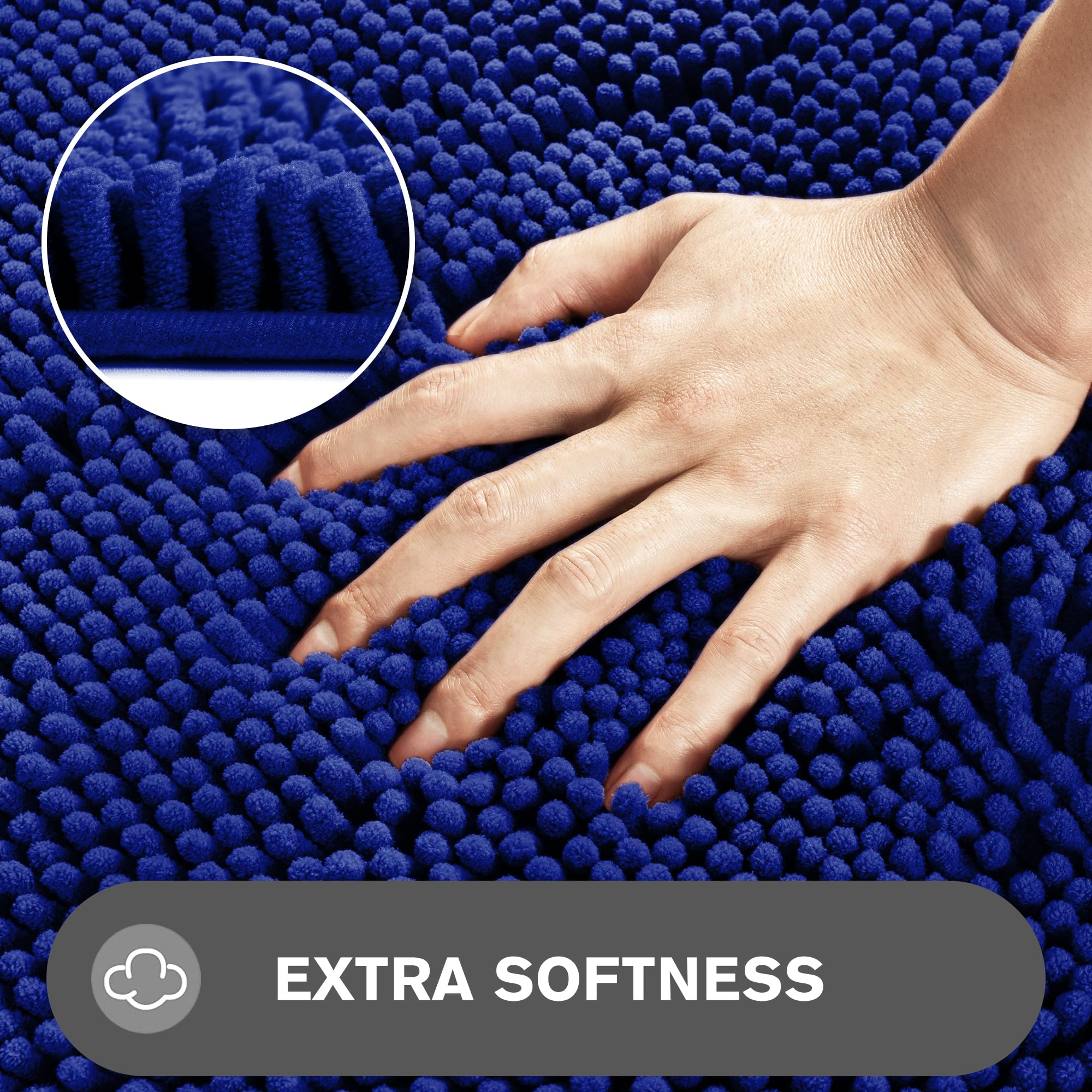 Pureswan Royal Blue Bathroom Rugs - Absorbent And Washable Bath Mat, Non-Slip, Thick Soft Chenille Bath Rugs For Bathroom Floor,