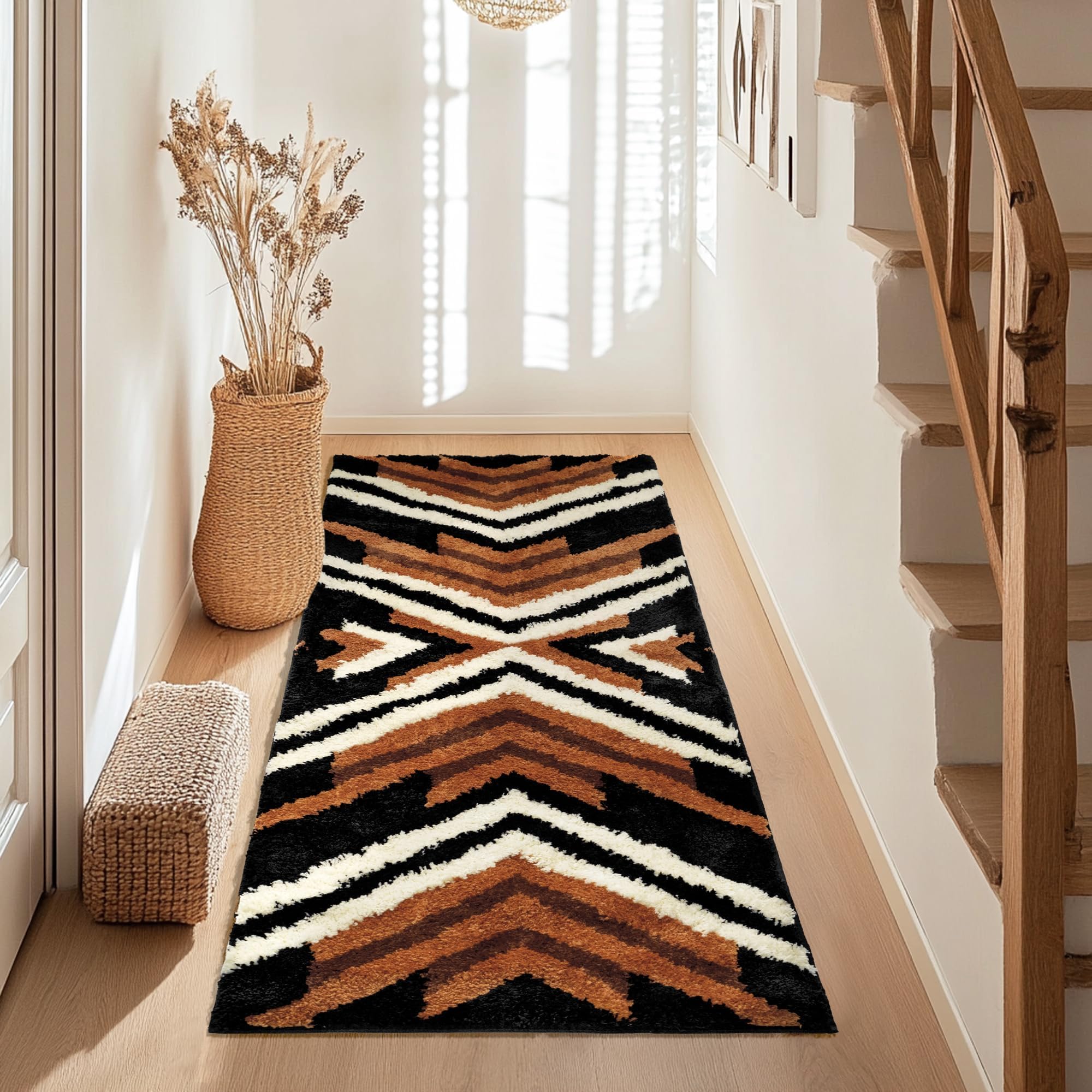 Tyrot Black Boho Long Bathroom Rugs Runner Non Slip Washable Western Aztec Bath Mats Rugs For Bathroom Hallway Plush Soft Absorb