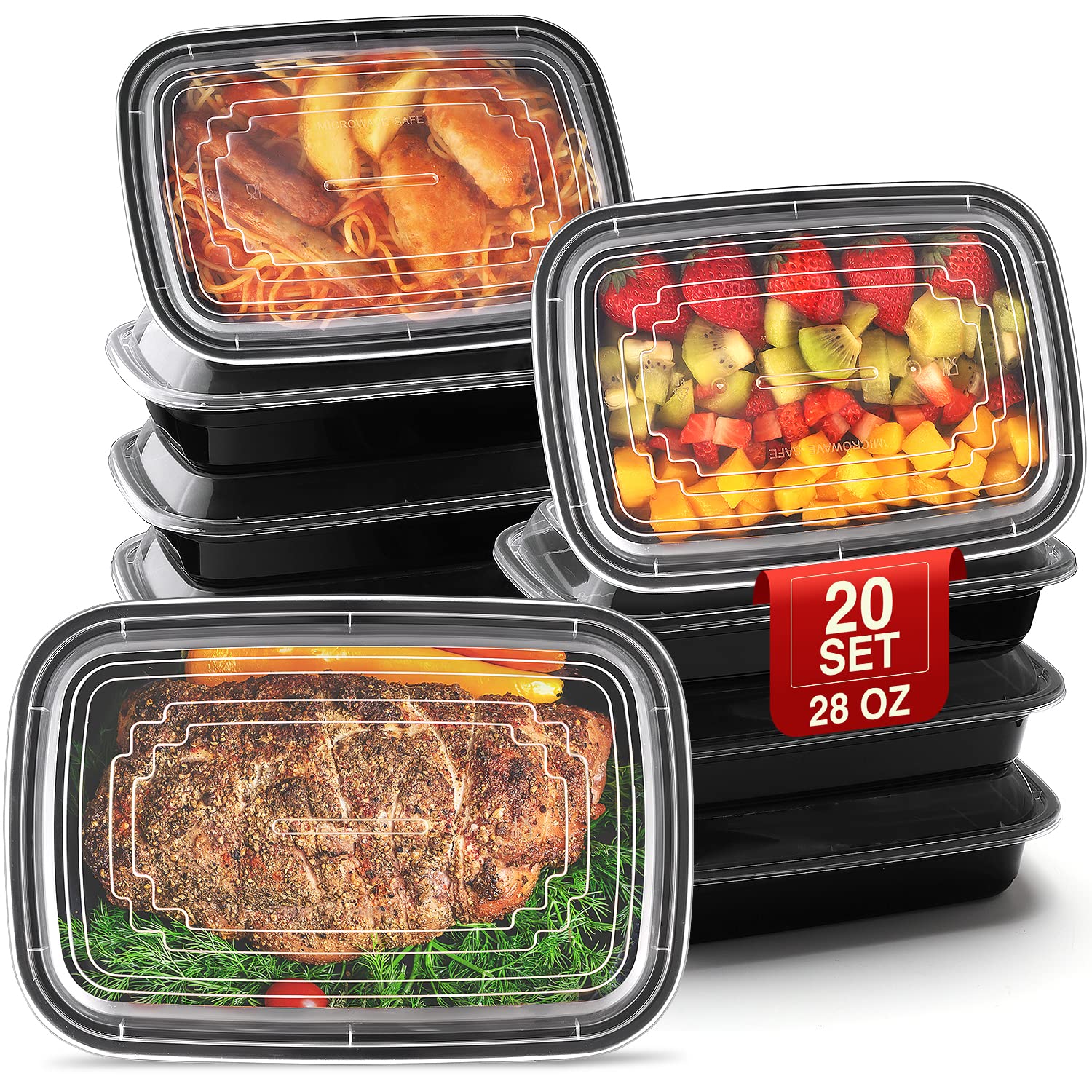 Eupako 20 Sets 28 oz Meal Prep Container Reusable - Plastic-Food-Storage-Containers-with-Lids, Disposable To Go Containers, Port