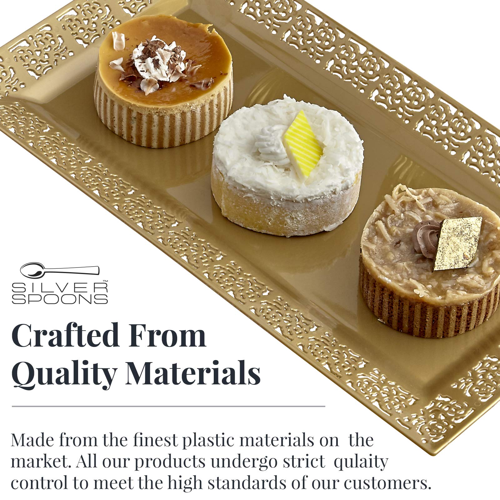 Silver Spoons Disposable Lace Trays | For Upscale Wedding & Dining | 6 Pc | Gold | 14' X 7 . 5'