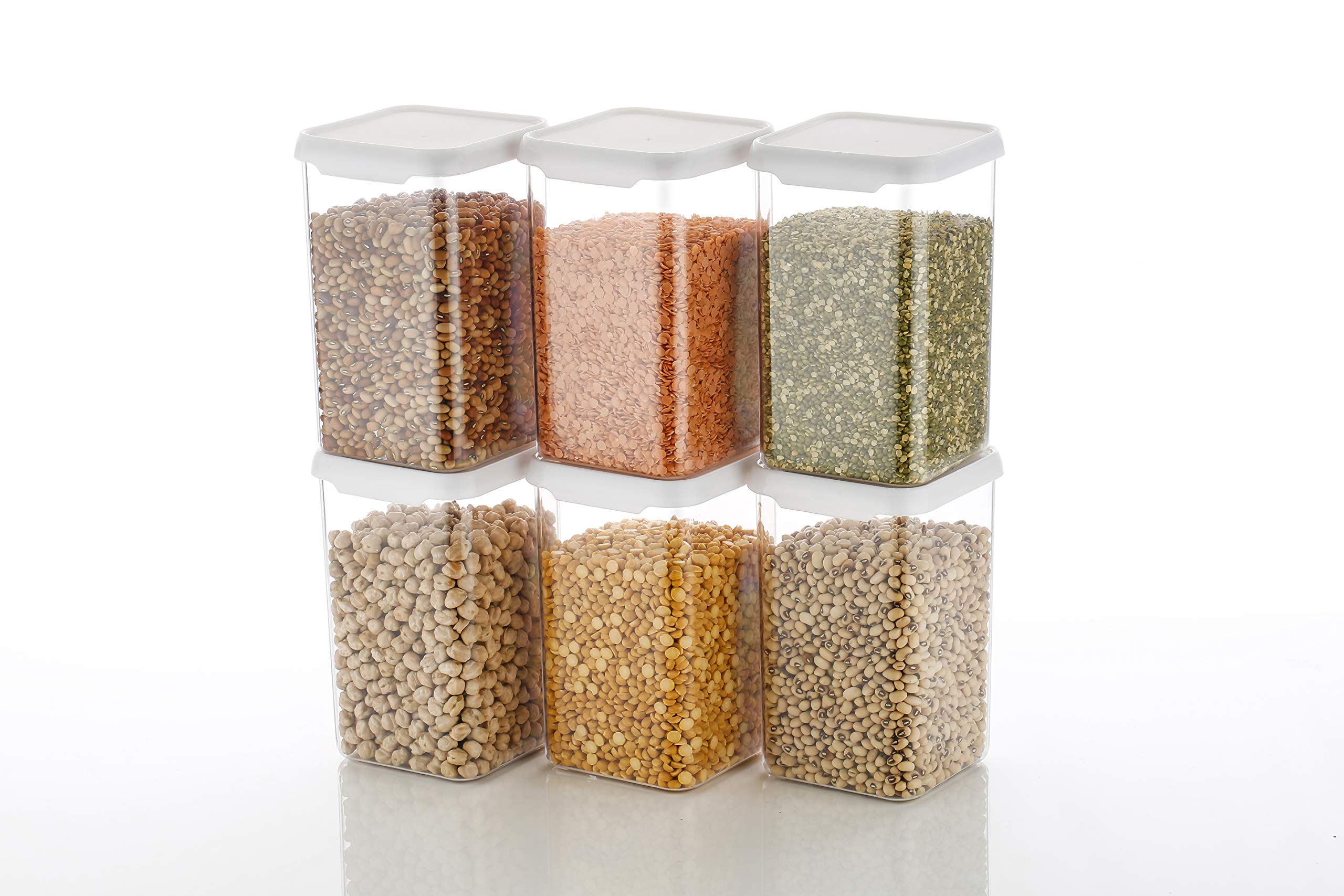 Mr Products Plastic Storage Box Lid Food Rice Pasta Pulses Cereal Dispenser Easy Flow Storage Jar Square Containers For Kitchen,
