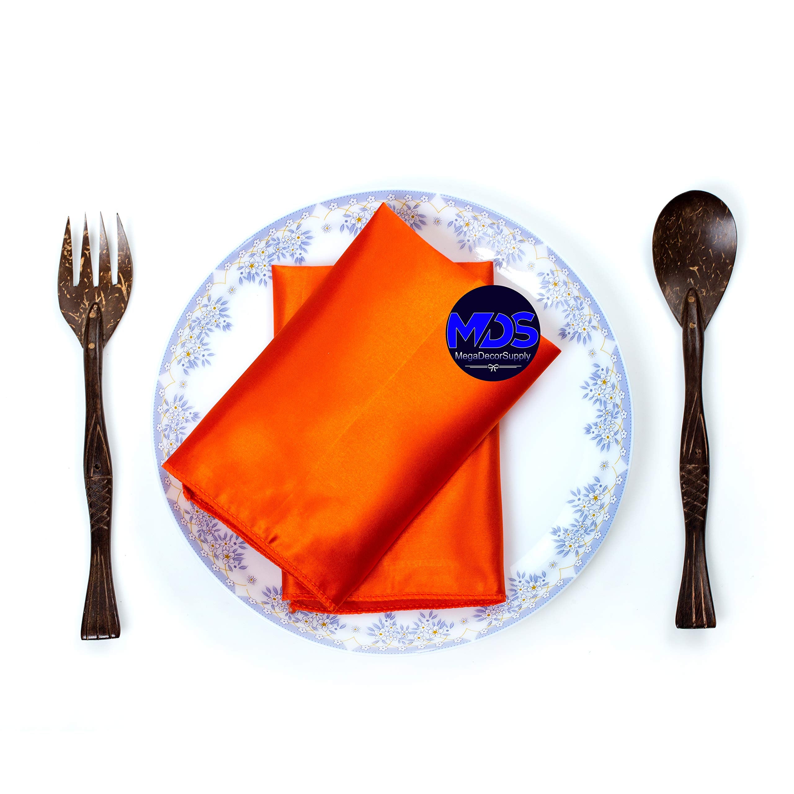 Mds Pack Of 50 Wedding Satin 12''X 12'' Square Dinner Napkin Or Handkerchief For Wedding Banquet Decoration - Orange