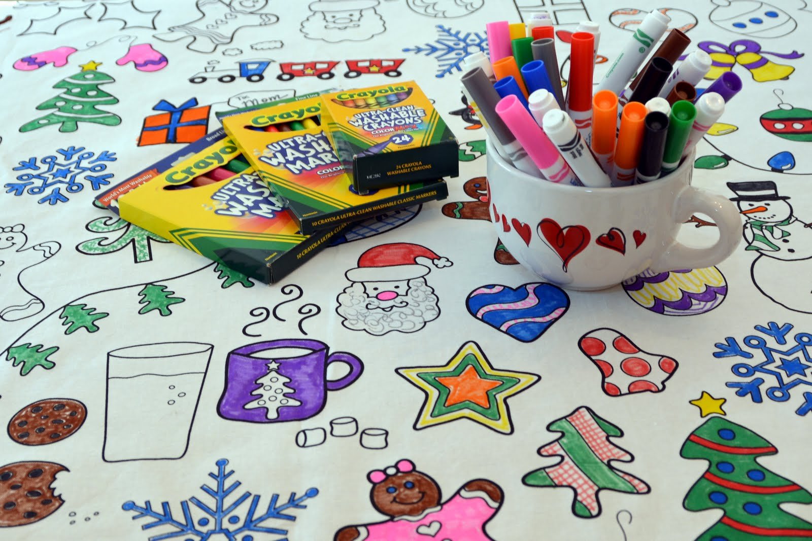 The Coloring Table - Holiday Design - Square Tablecloth - Fabric Coloring Tablecloth - Colorable Designs - Washable And Reusable