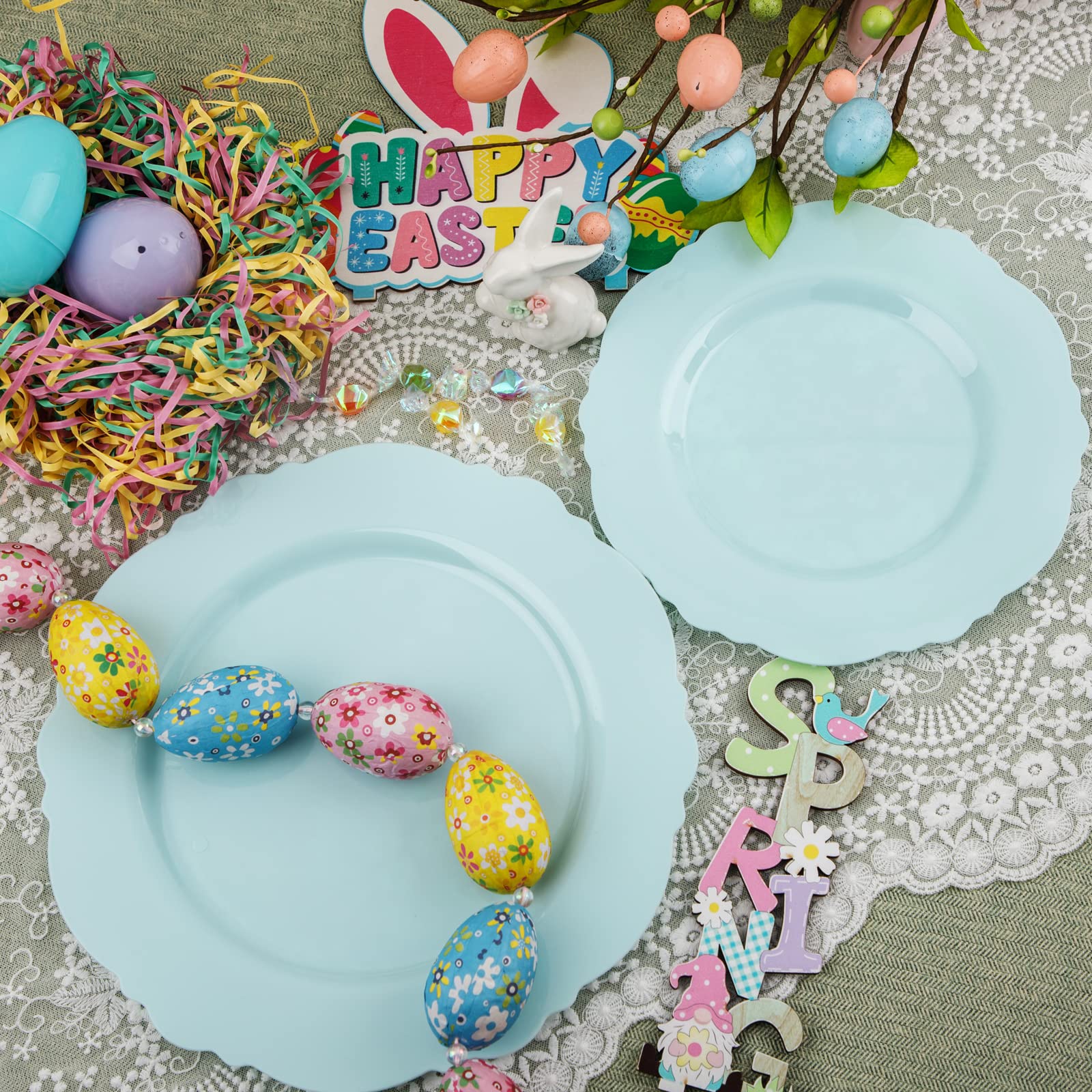 WDF 60pcs Mint Green Plastic Plates - Baroque Green Plates Disposable Including 30 Green Dinner Plates 10.25inch  30 Dessert Plates 7.5inch for Upscale Wedding &Parties