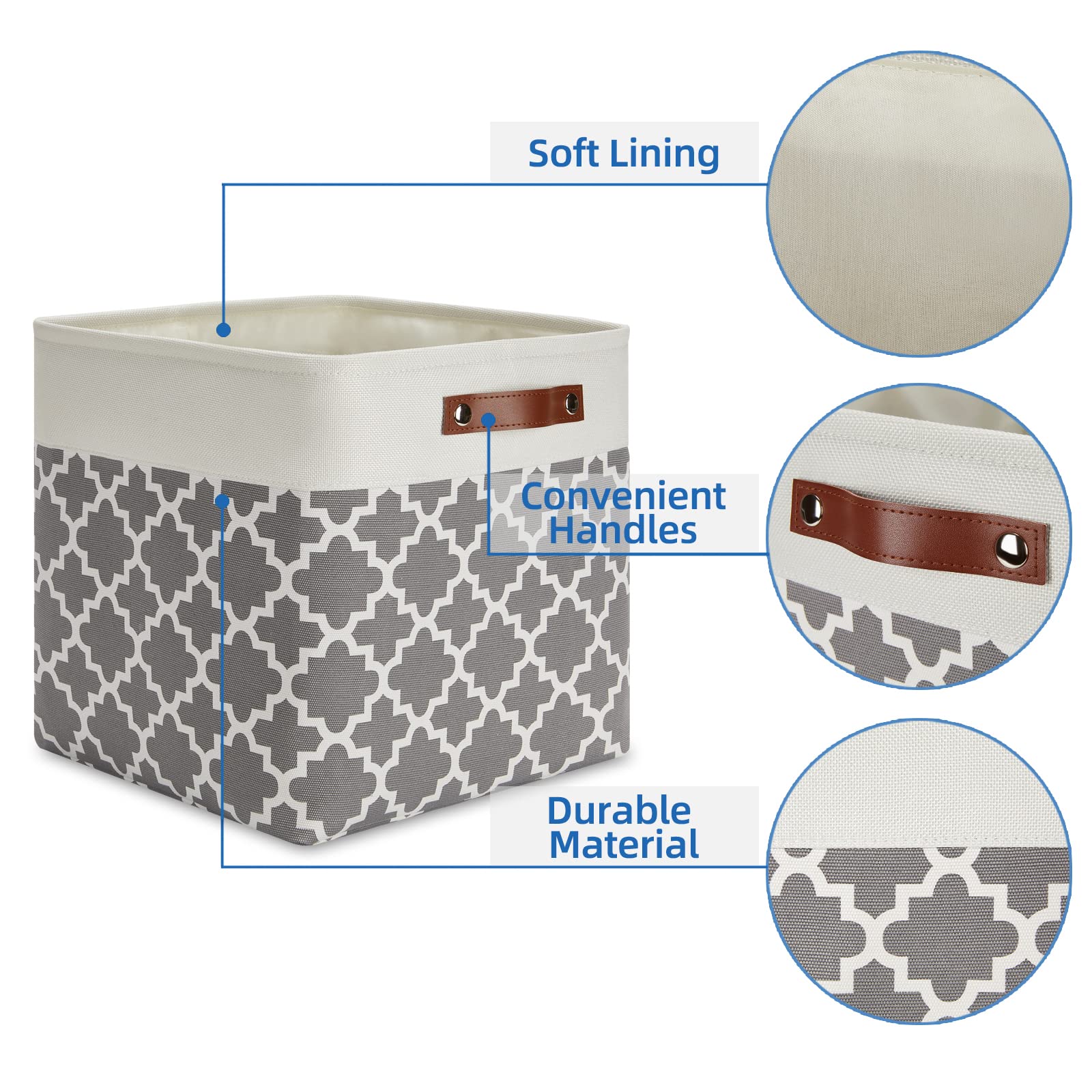Temary 13A13A13 Foldable Storage Cube Baskets Fabric Cube Storage Basket For Organizing Cloth Storage Bins With Leather Handles