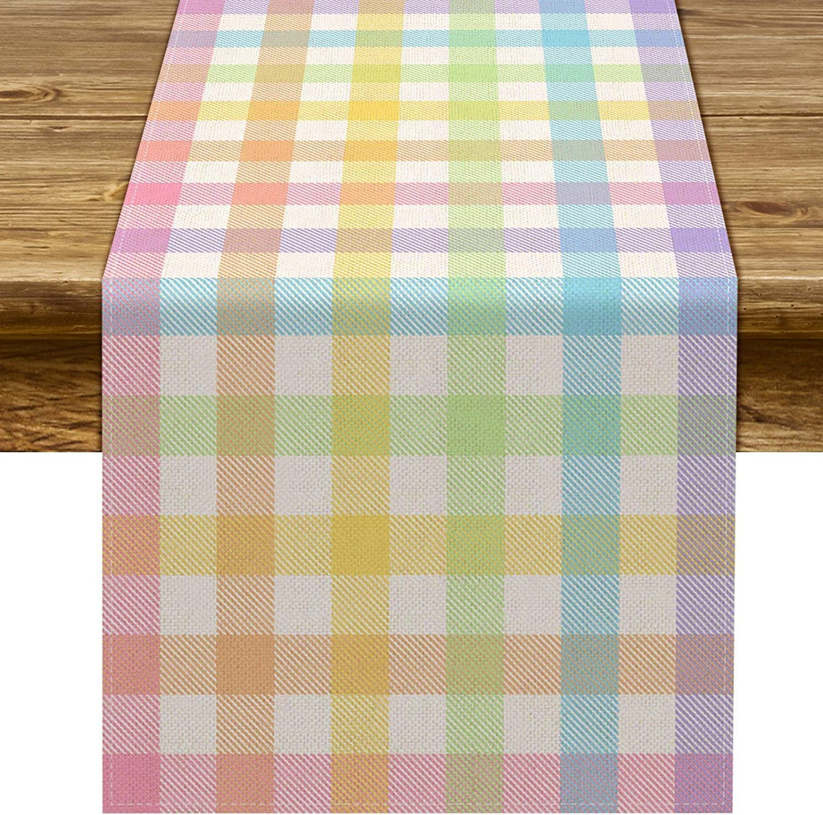 Pudodo Easter Buffalo Plaid Check Table Runner Spring Holiday Farmhouse Fireplace Kitchen Dining Room Home Party Decoration (13'