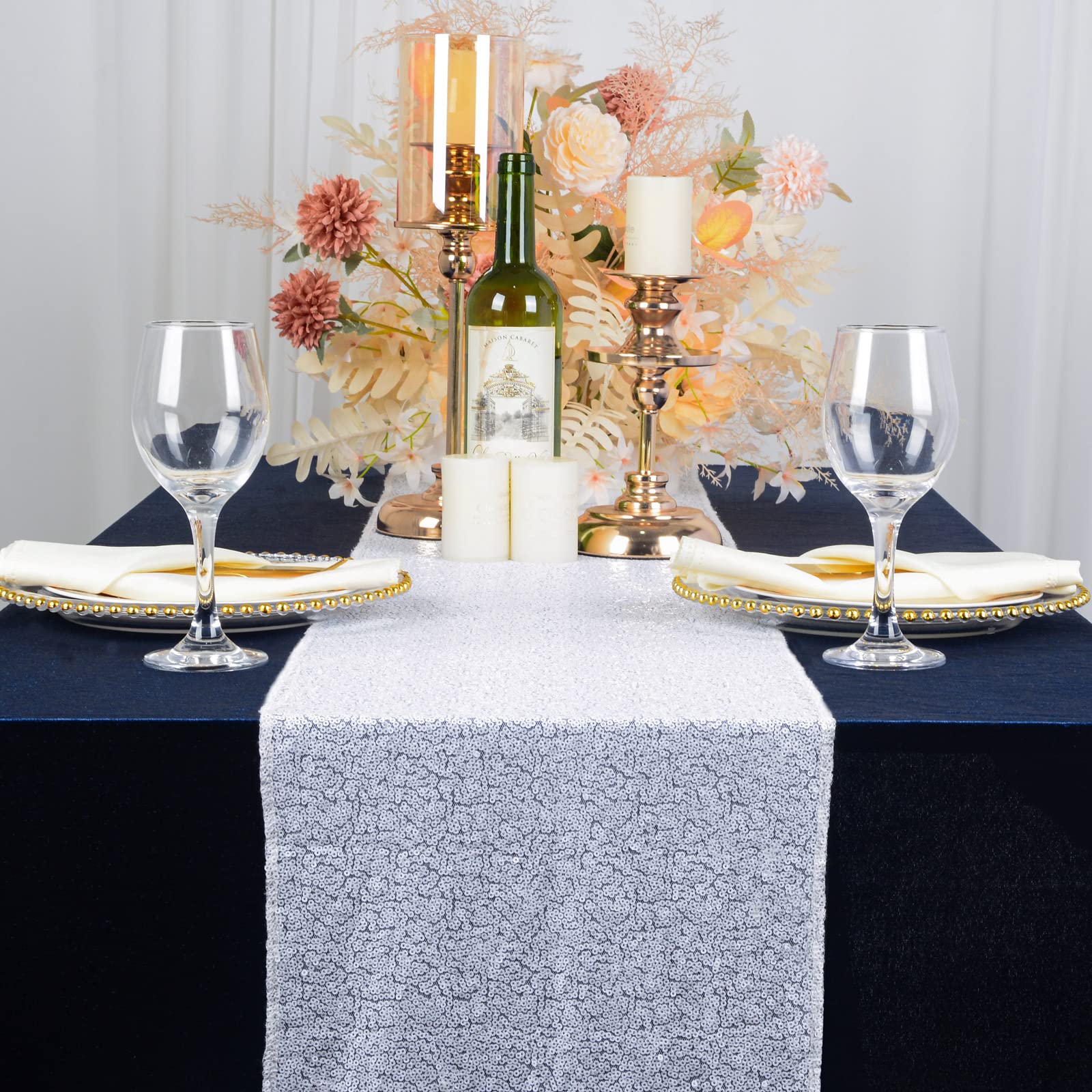 Shinybeauty White Table Runner 12X72-Inch Rectangle-White-Sequin Table Runner- For Wedding/Party/Decor