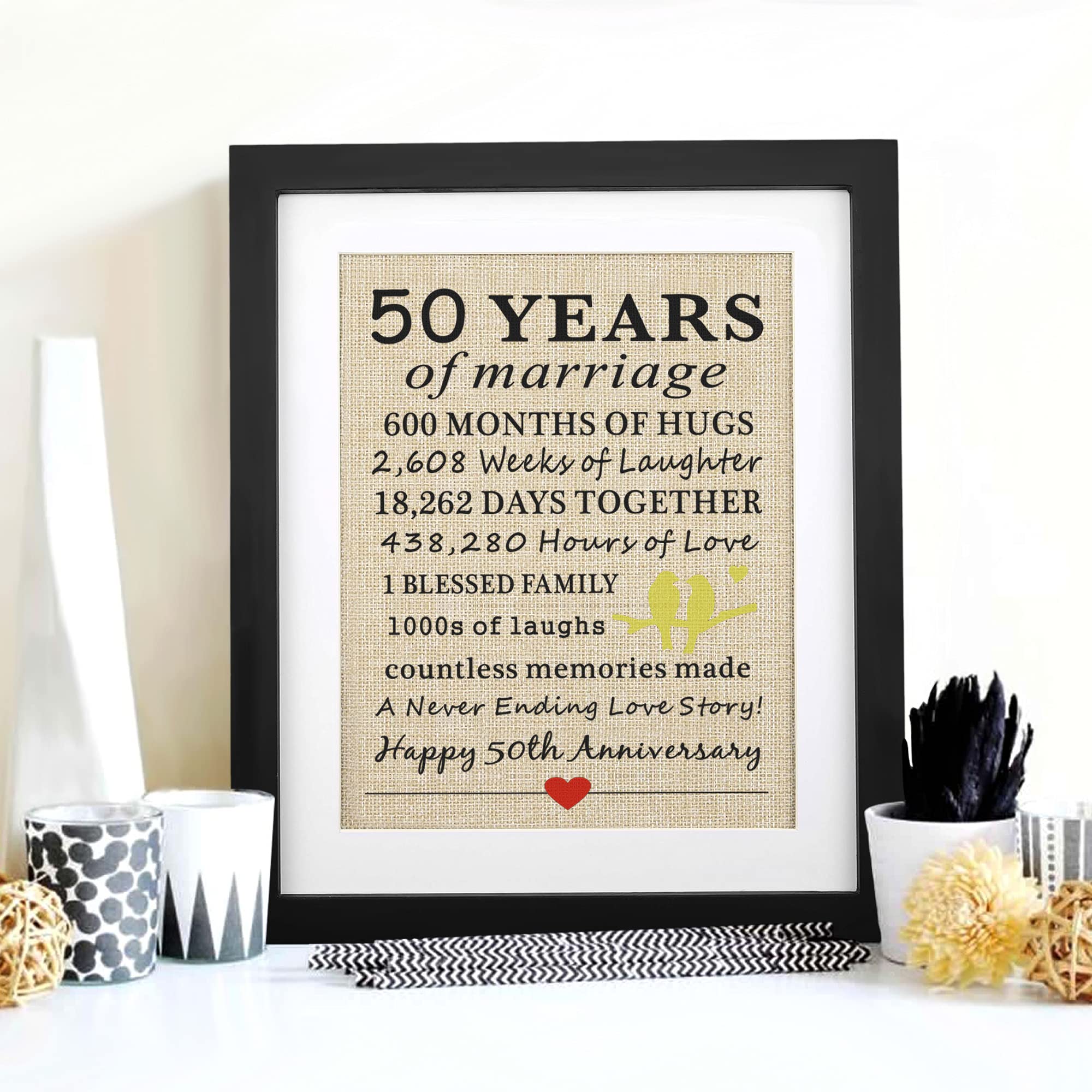 Corfara Framed 50Th Wedding Anniversary Burlap Print, 11'' W X 13'' H, Golden For Couples