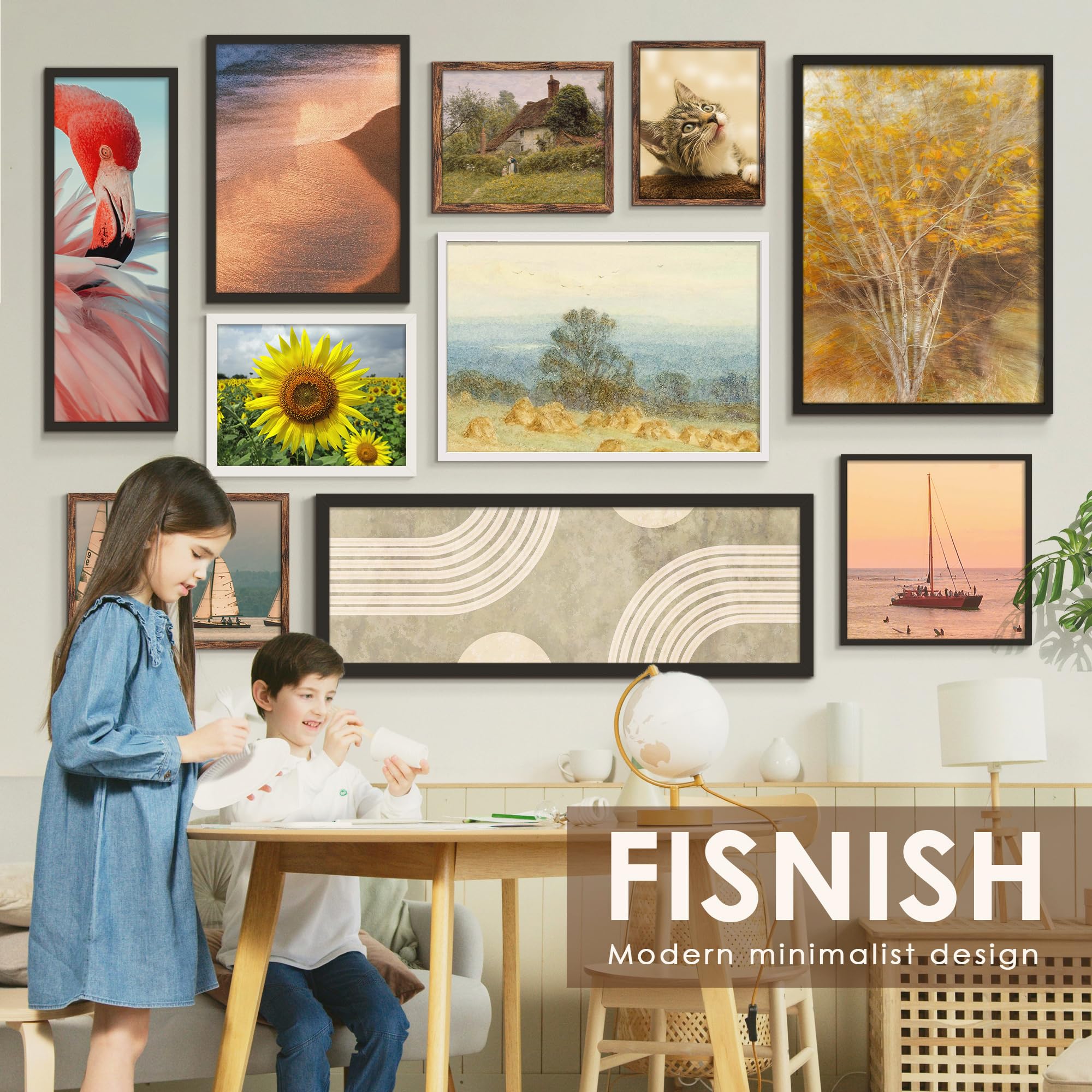 Fisnish 8x9 Picture Frame, Wall Hanging Square Photo Frame or Tabletop Display Frame, Brown, 1 Pack