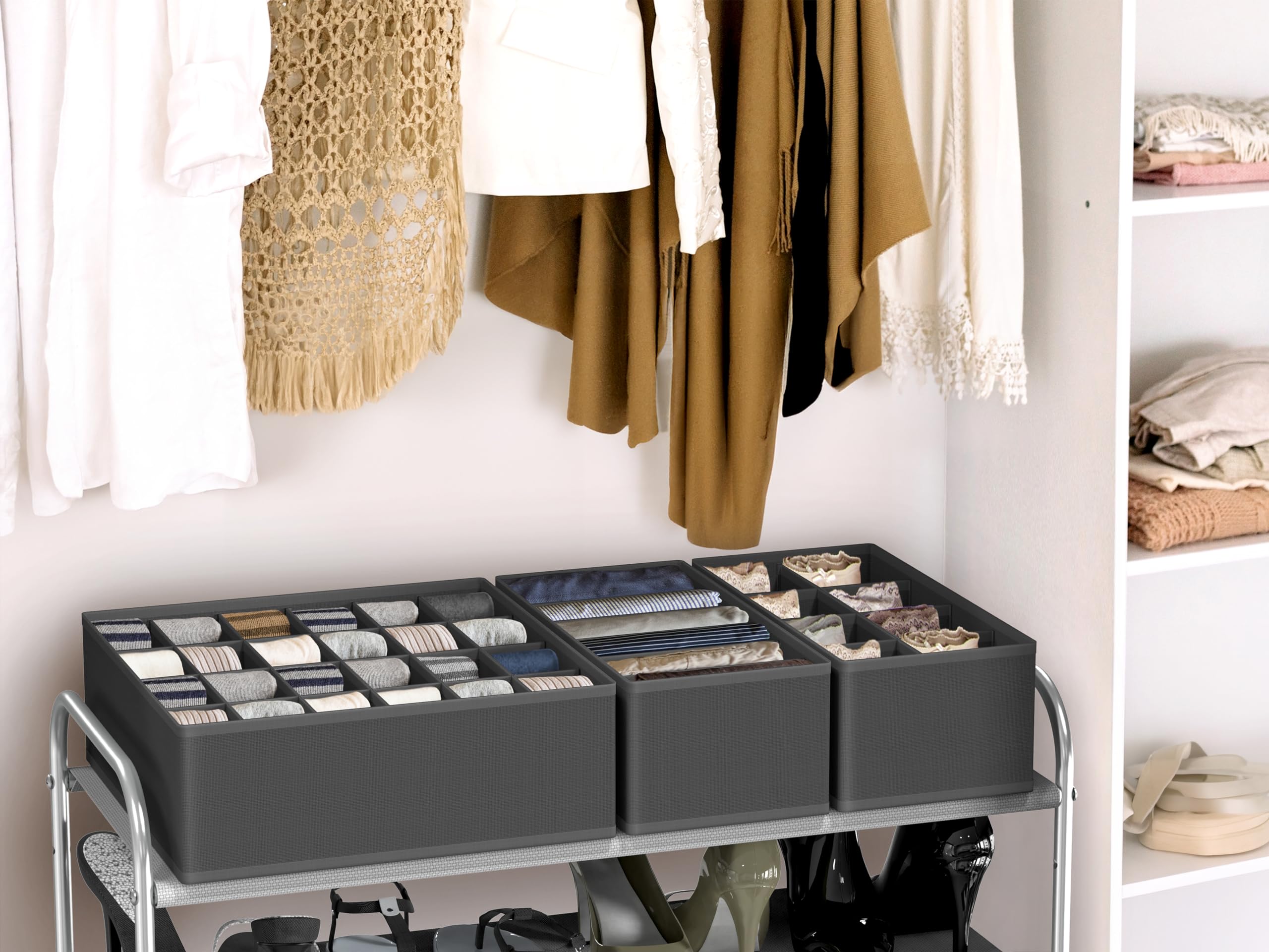Simple Houseware Closet Underwear Organizer Drawer Divider 4 Set, Dark Grey