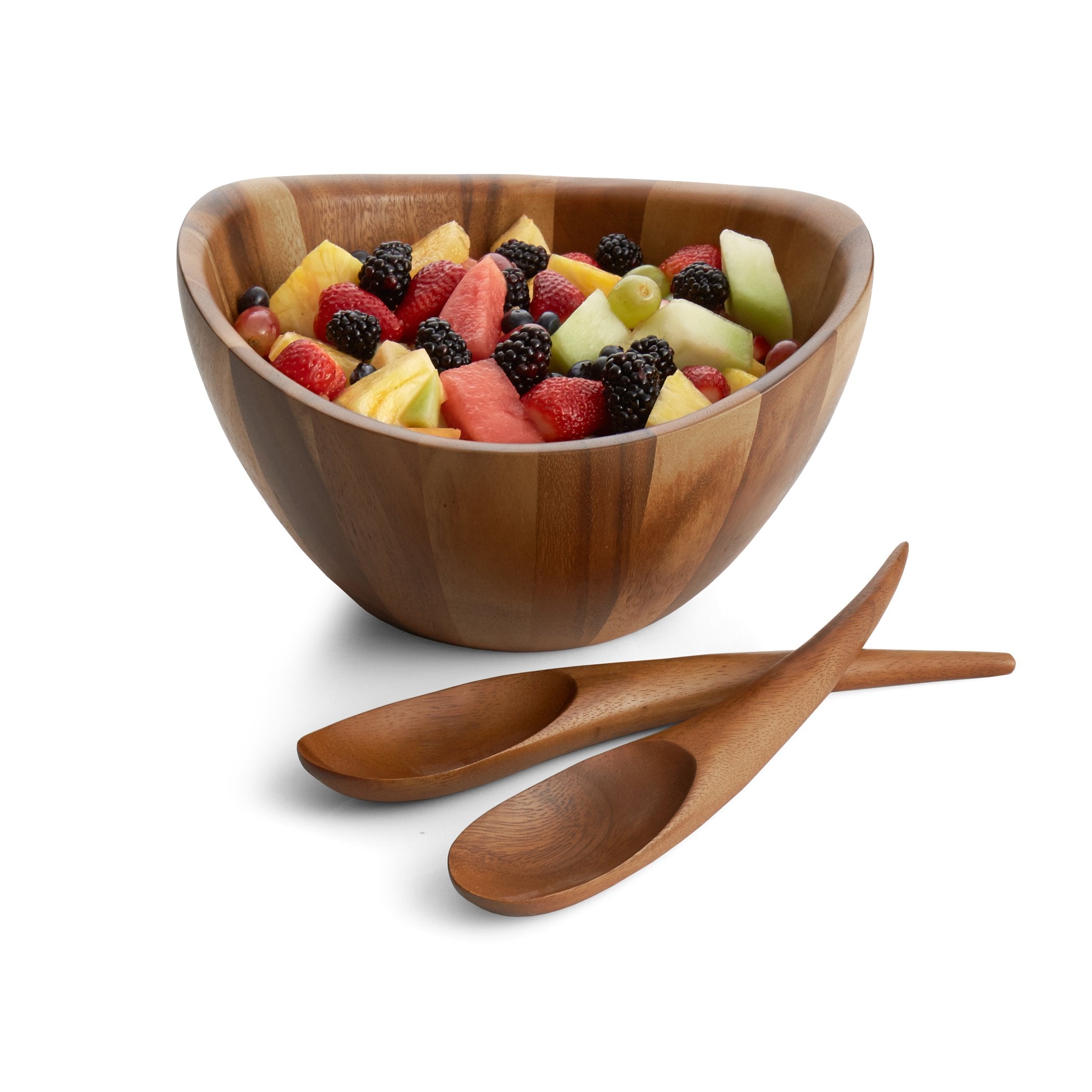 Nambe Gourmet Harmony 3 Piece Wooden Salad Bowl Set | Big 12-Inch Salad Bowl With Serving Utensils | Acacia Wood Salad Tosser An