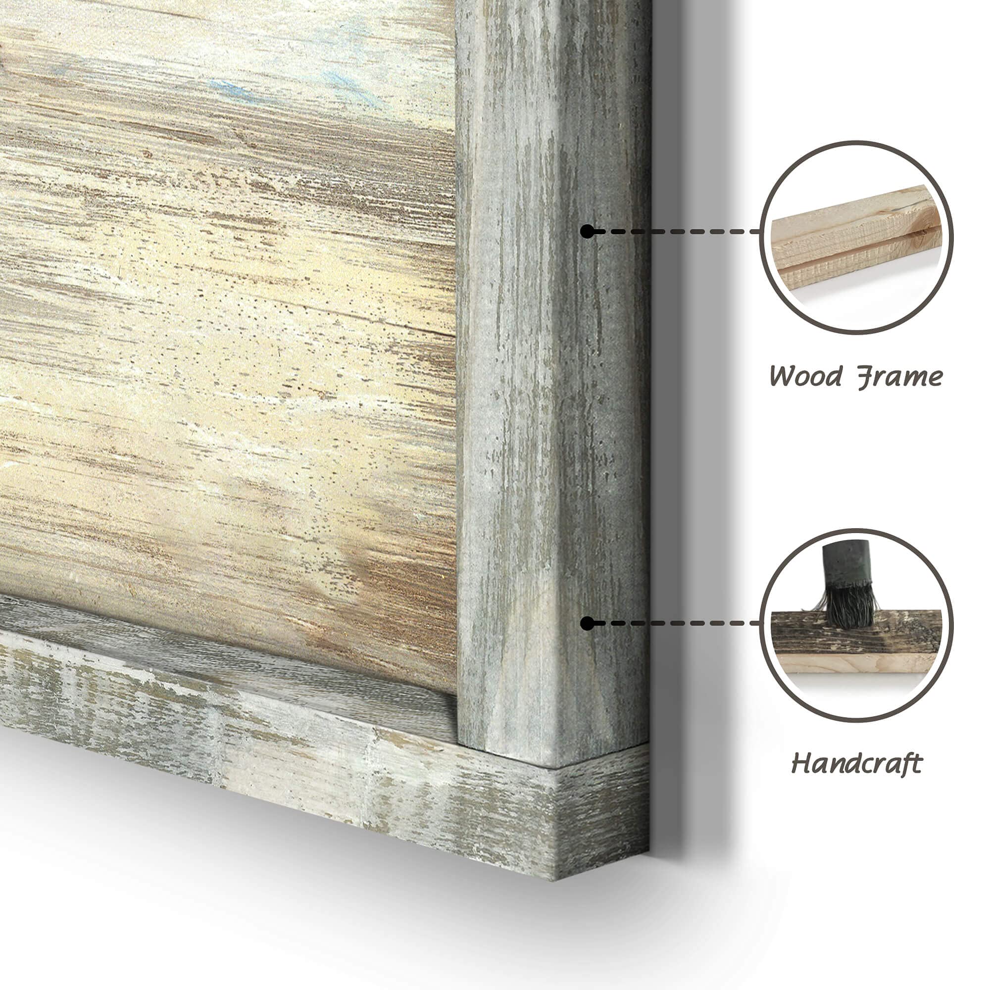 Coastal Framed Wooden Wall Art: Abstract Beach Oil Painting Style Sea Bird Pictures Ocean Prints Peaceful Seascape Artwork For H