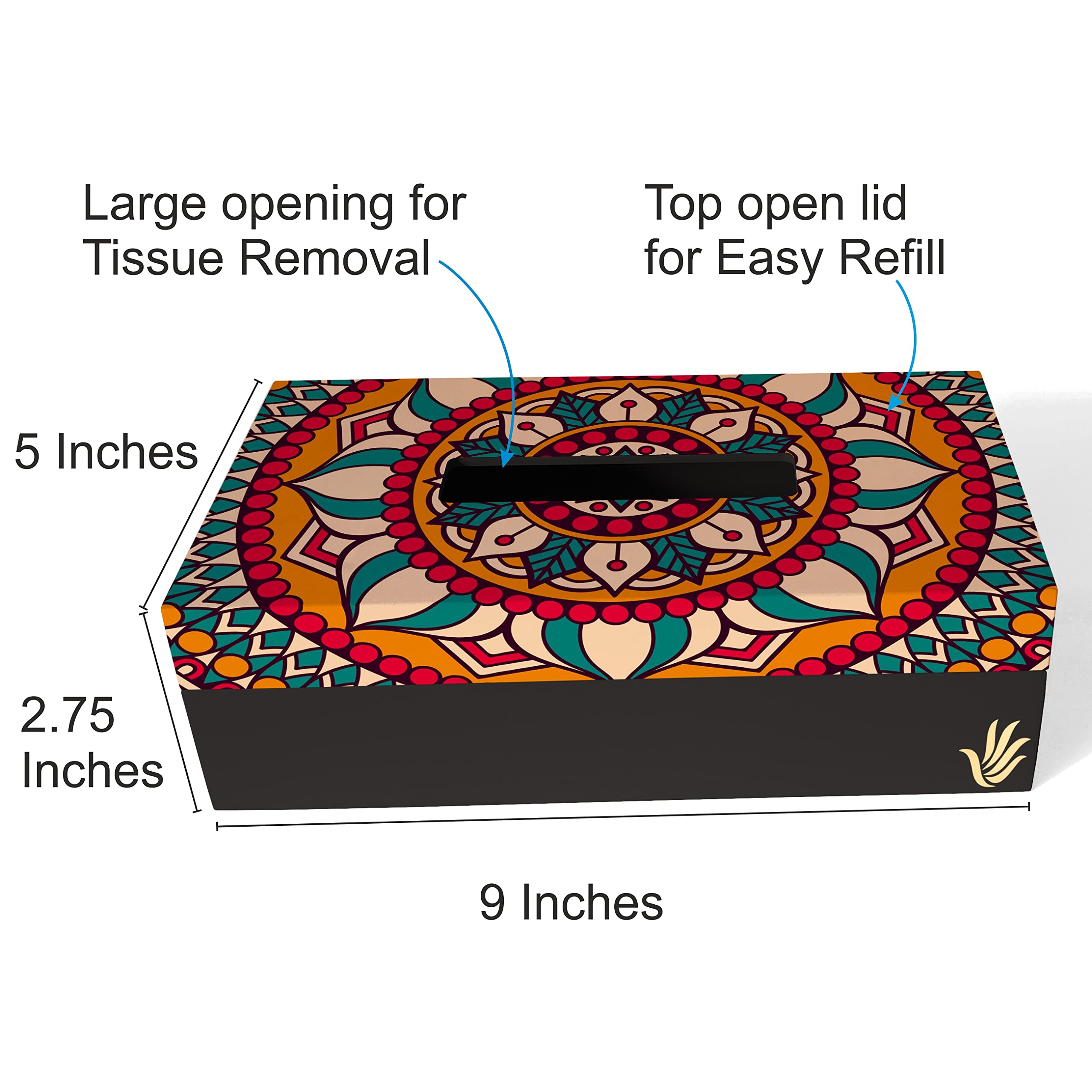 Brahma Design Tissue Box Holder | Red Mandala Design With Black Border | Size 9'' X 5'' X 2.75'' Tissue Box Holder For Car And H