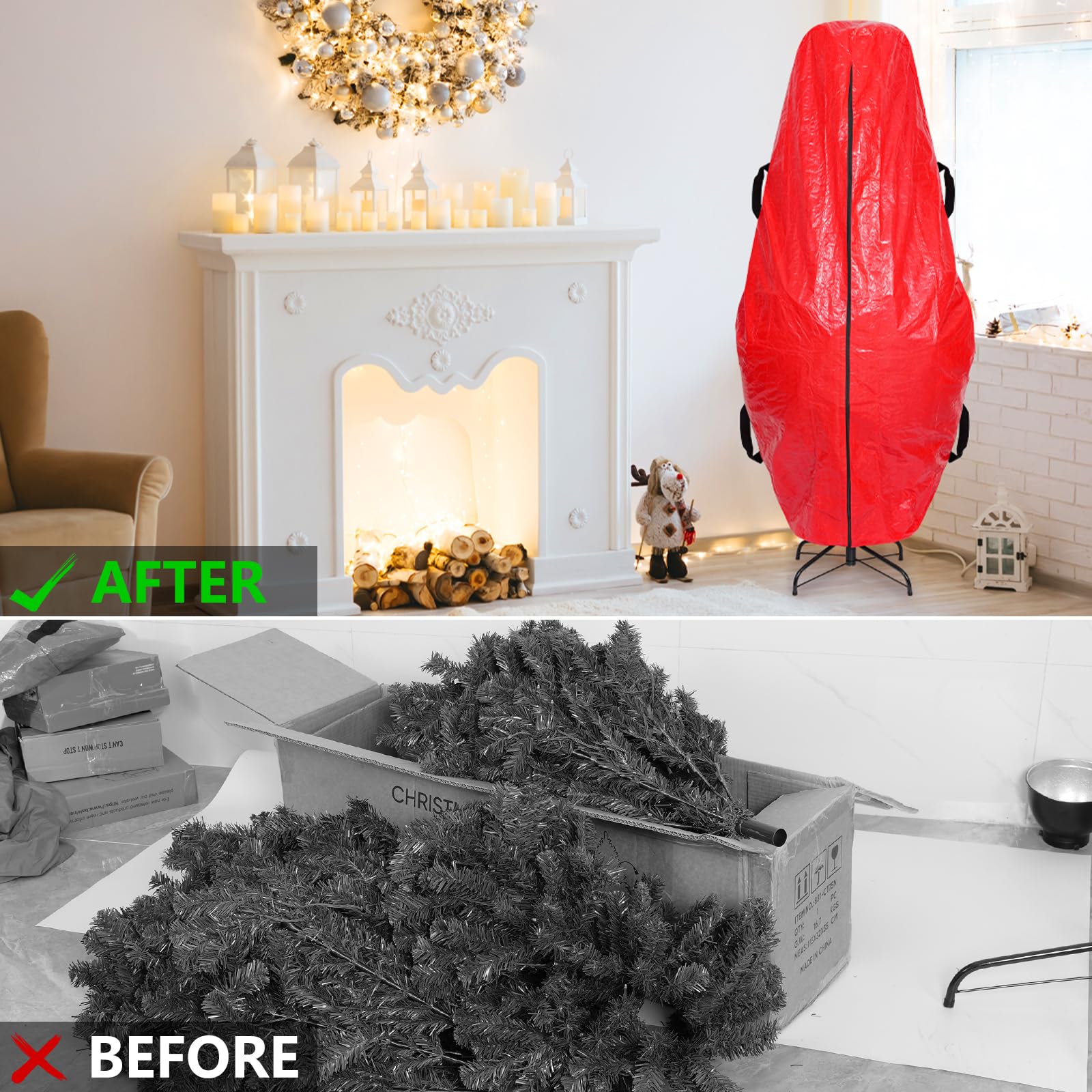 BALEINE Upright Christmas Tree Storage Bag, 7.5 ft Tear Resistant PE Material Christmas Tree Bag with 4 Reinforced Handles for X