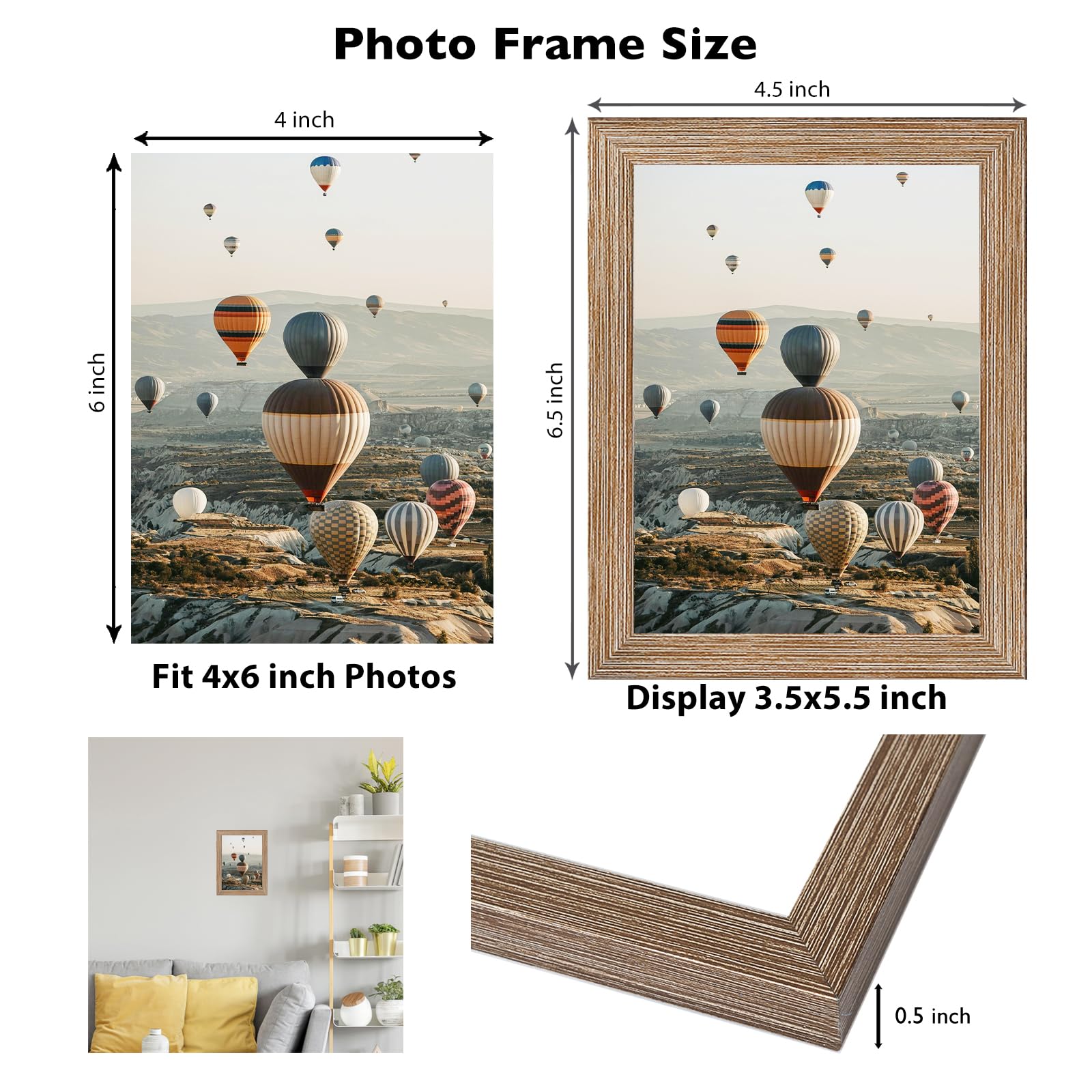 JCJMY 4x6 Picture Frame Rustic Brown for Wall Hanging or Tabletop, Wall Mounting Horizontally or Vertically, 4 x 6 Wall Gallery