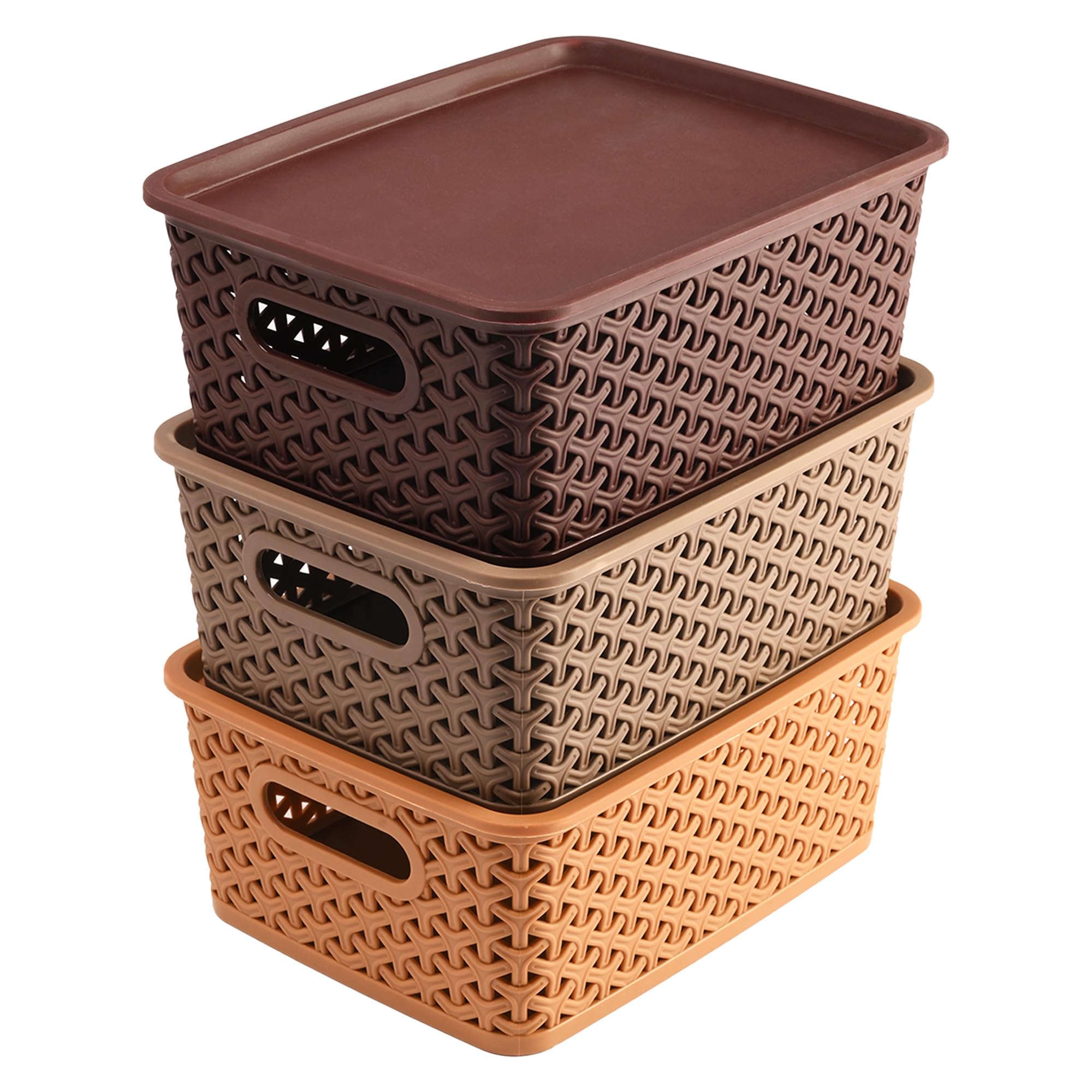 Kuber Industries Multipurpose Solitaire Storage Basket With Lid|Strong Plastic Material & Side Grip|Size Small 25 X 19 X 10.5,Pa