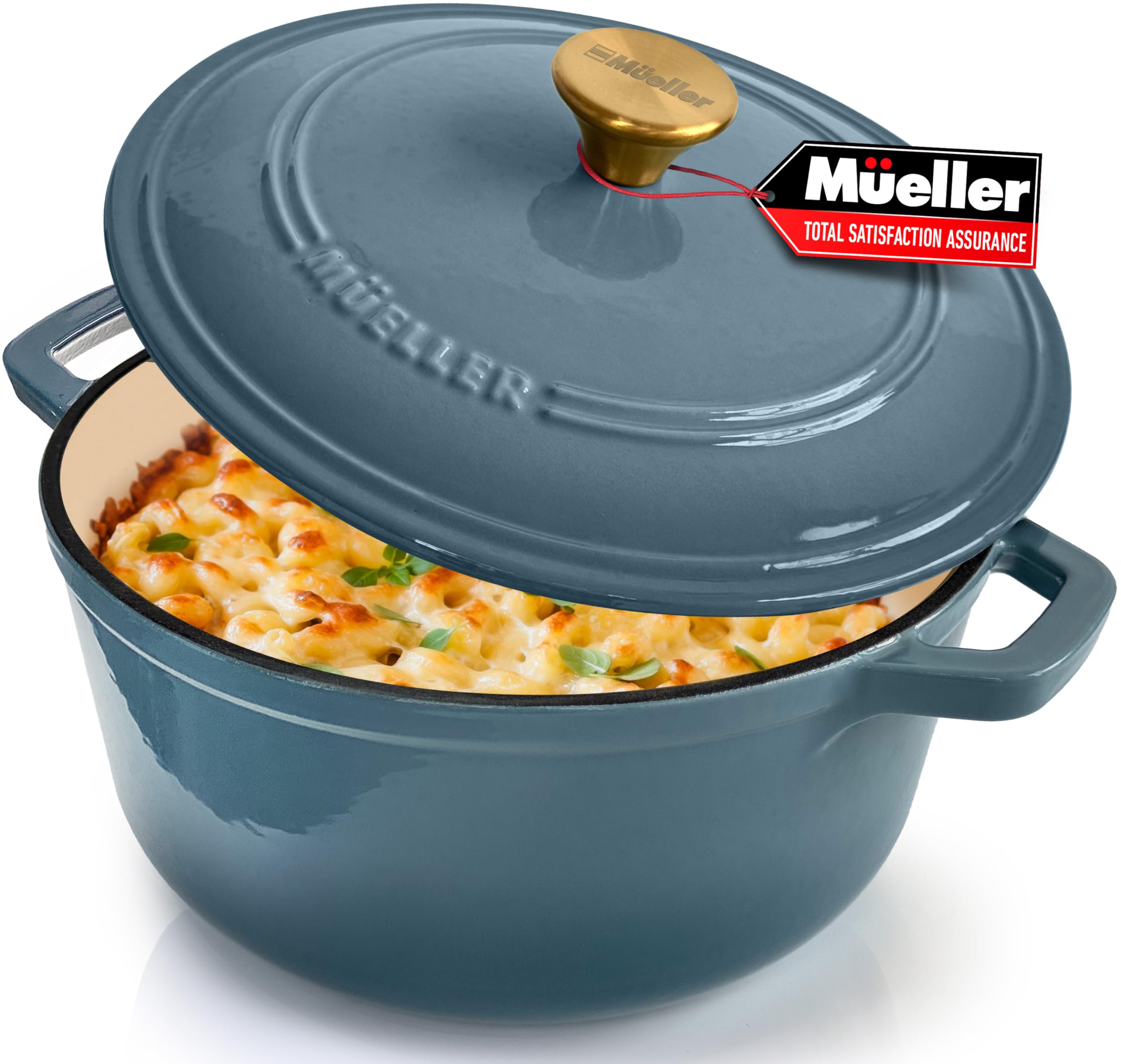 MUELLER HOME 6 Quart Enameled Cast Iron Pot Dutch Oven, Heavy-Duty, Oven-Safe up to 500 F & Across All Cooktops, Bread Pan with 