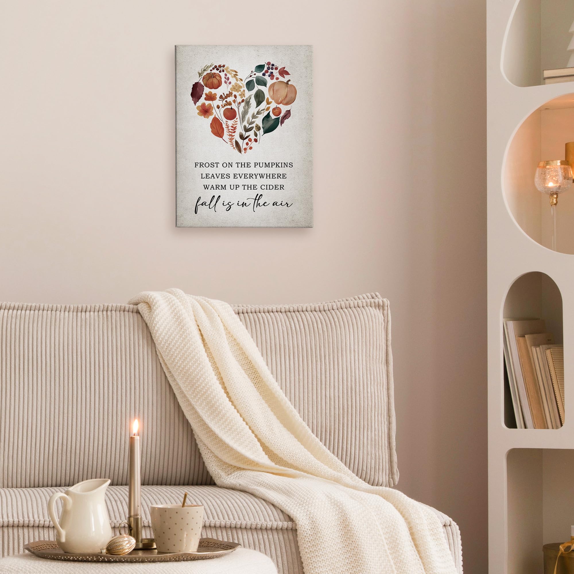 TLESKE Rustic Fall Botanical Wall Art Room Decor, Aesthetic Autumn Pumpkins Leaves Canvas Wall Art Prints for Farmhouse Living R