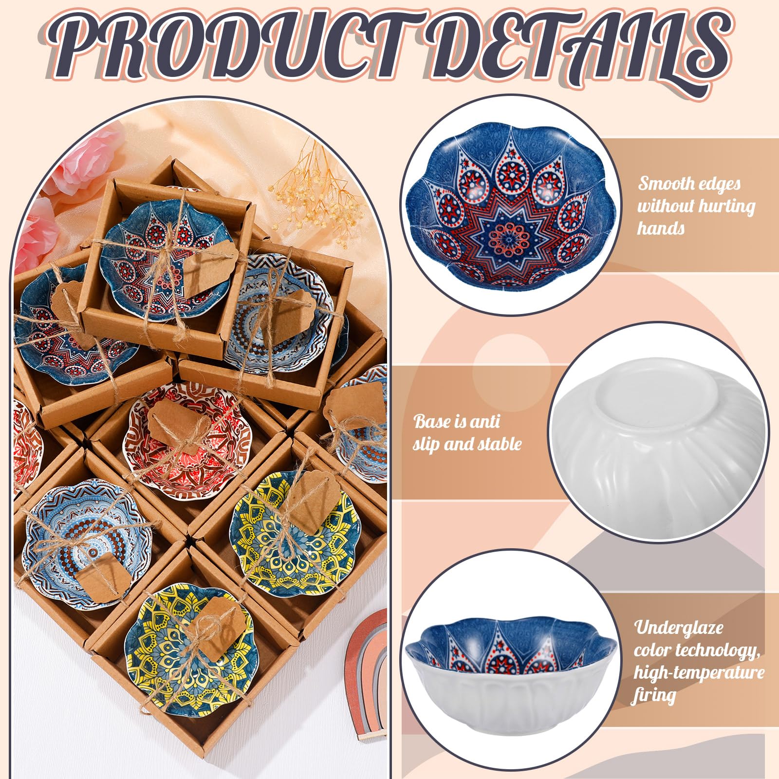 Yoande 12 Pcs 3.3 Inches Small Ceramic Bowls Wedding Favors for Guests Bulk Mexican Salsa Bowl Dipping Boho Pottery Dishes for B