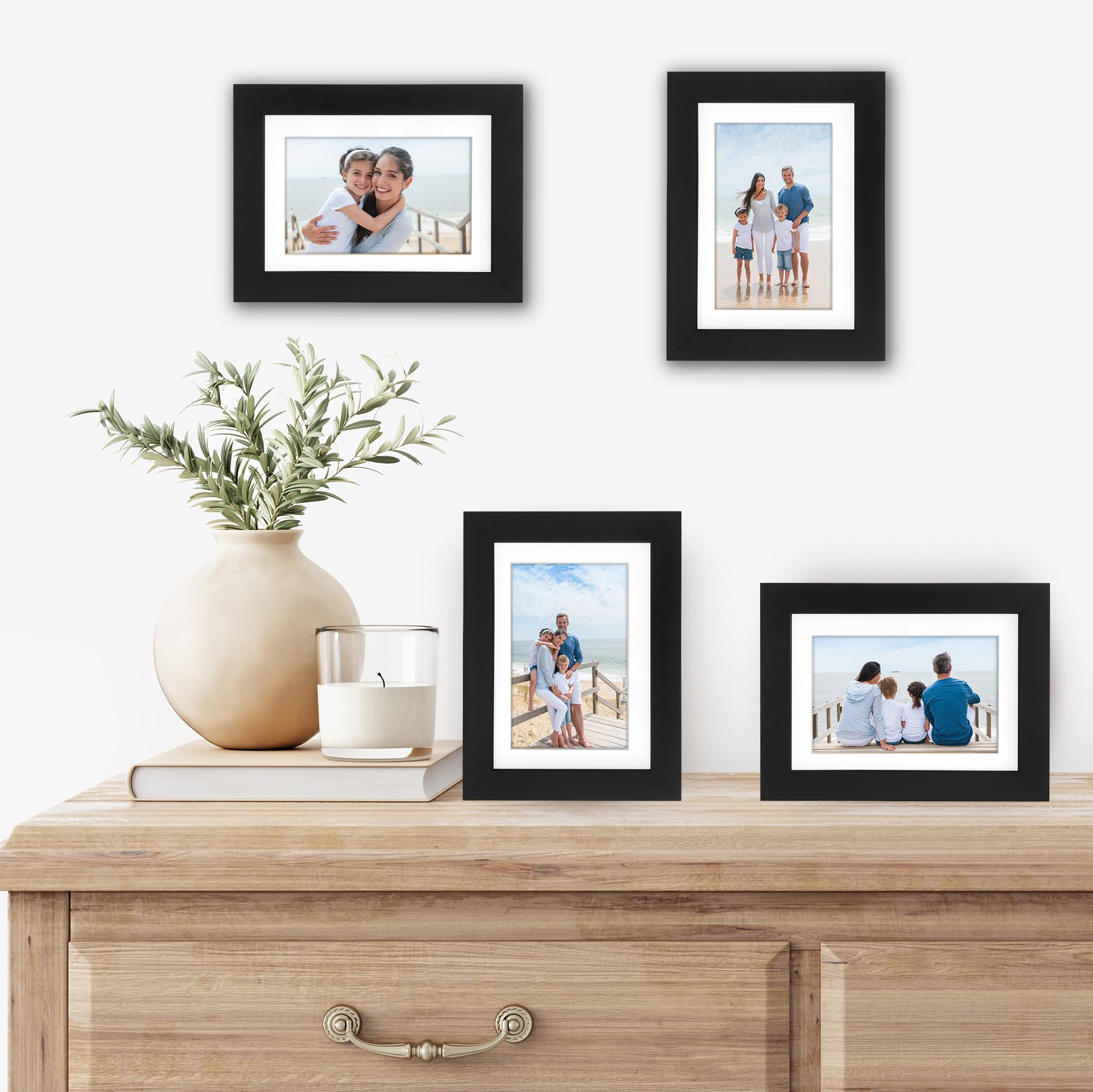 Americanflat 5x7 Picture Frame with Shatter-Resistant Glass - Set of 4 - Use as 4x6 Frame with Mat or Display 5x7 Photo Without