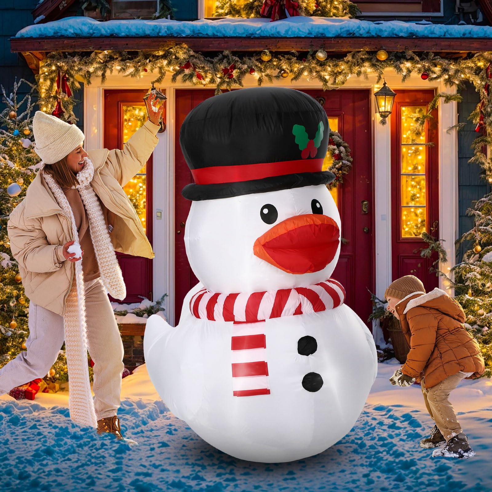 Leyndo 5FT Christmas Inflatables Decoration Outdoor Inflatables Duck with Build-in LEDs Lights Giant Blow Up Duck Wear Snowman C