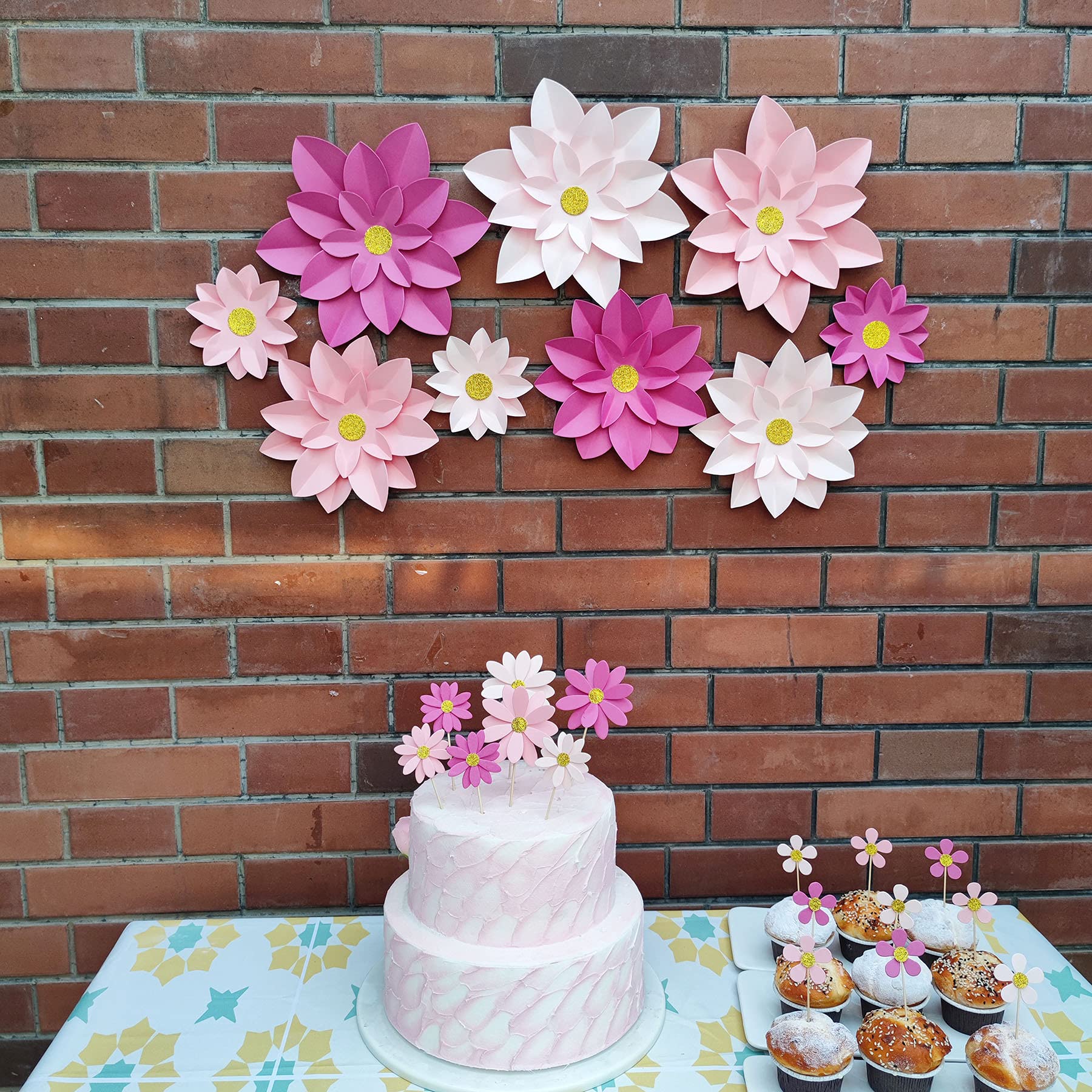 Mybbshower Pinks Paper Flower for Wall Decor (10''-6'') DIY Paper Floral Backdrop Nursery Decor Paper Flower Decor Pack of 9