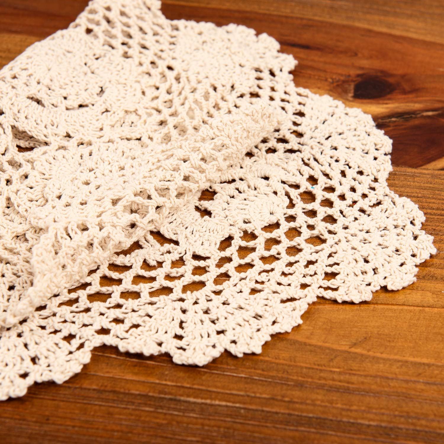 Eiyye 2-Pieces Handmade Cotton Crochet Doilies Oval Lace Table Placemats 12 X17Inch, Beige