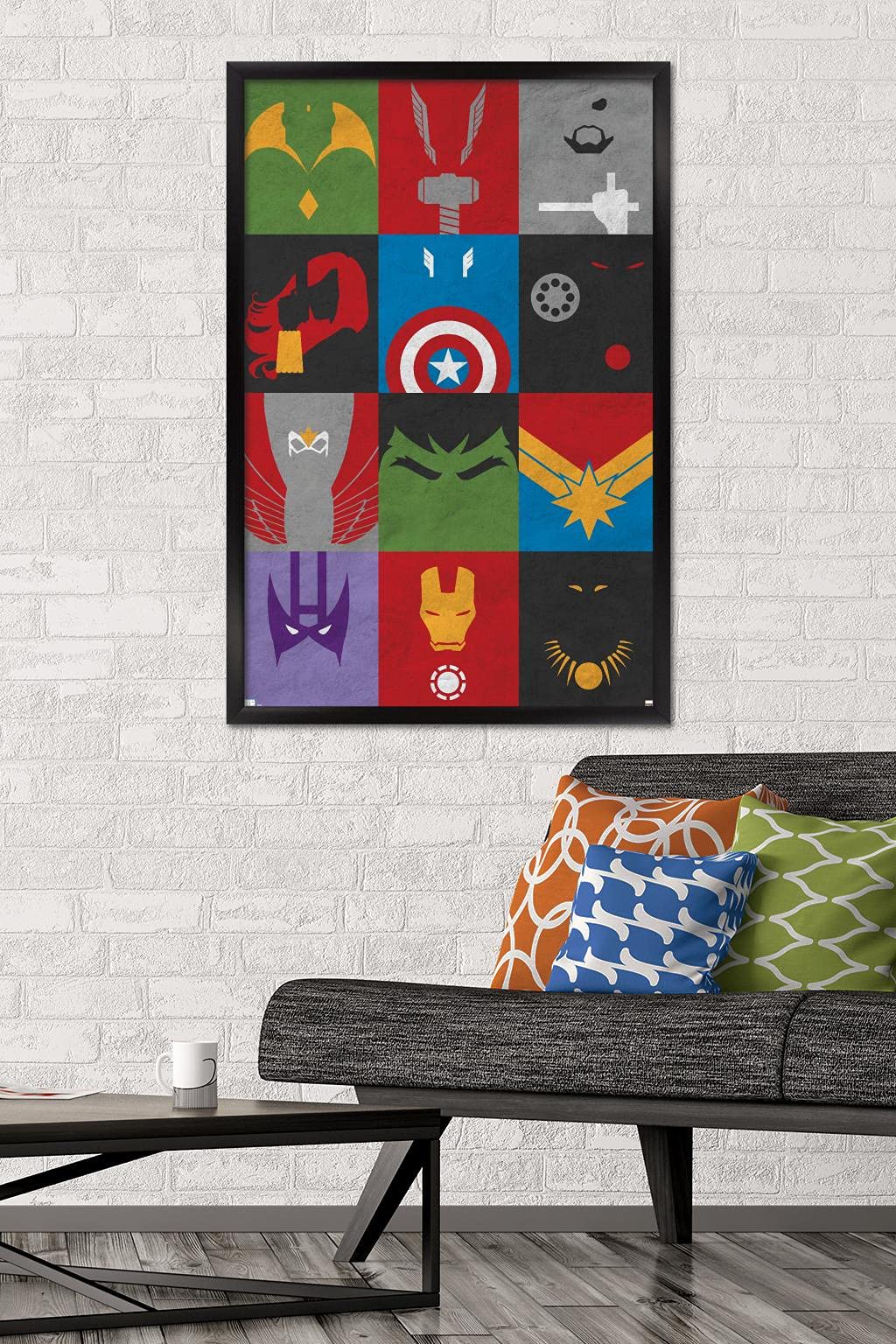 Trends International Marvel Comics - Avengers - Minimalist Grid Wall Poster, 22.375'' X 34'', Black Framed Version