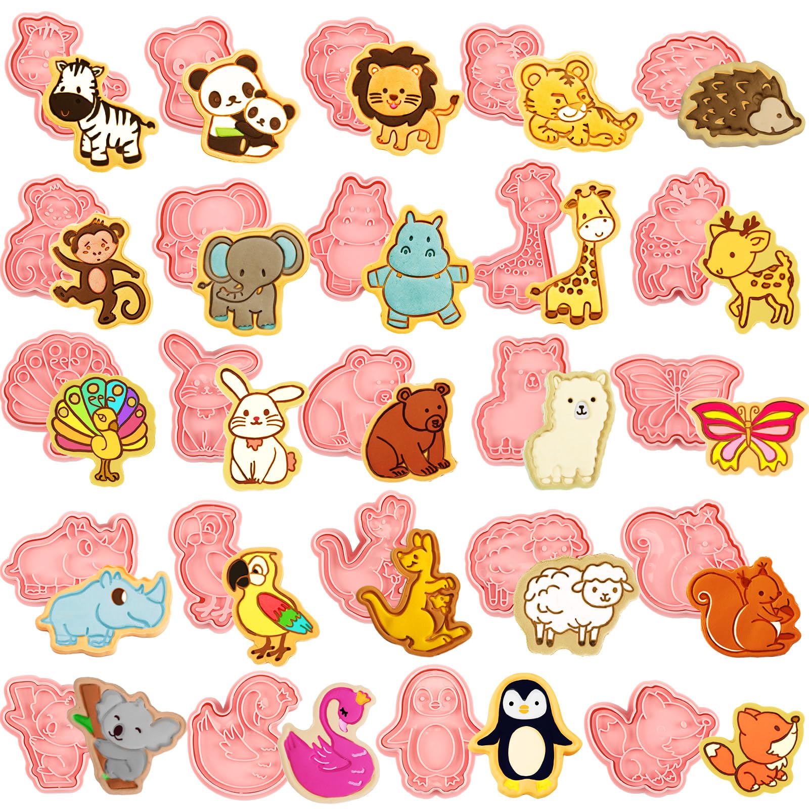 Roshtia 24 Pcs Animal Cracker Cookie Cutters with Plunger Stamps Set