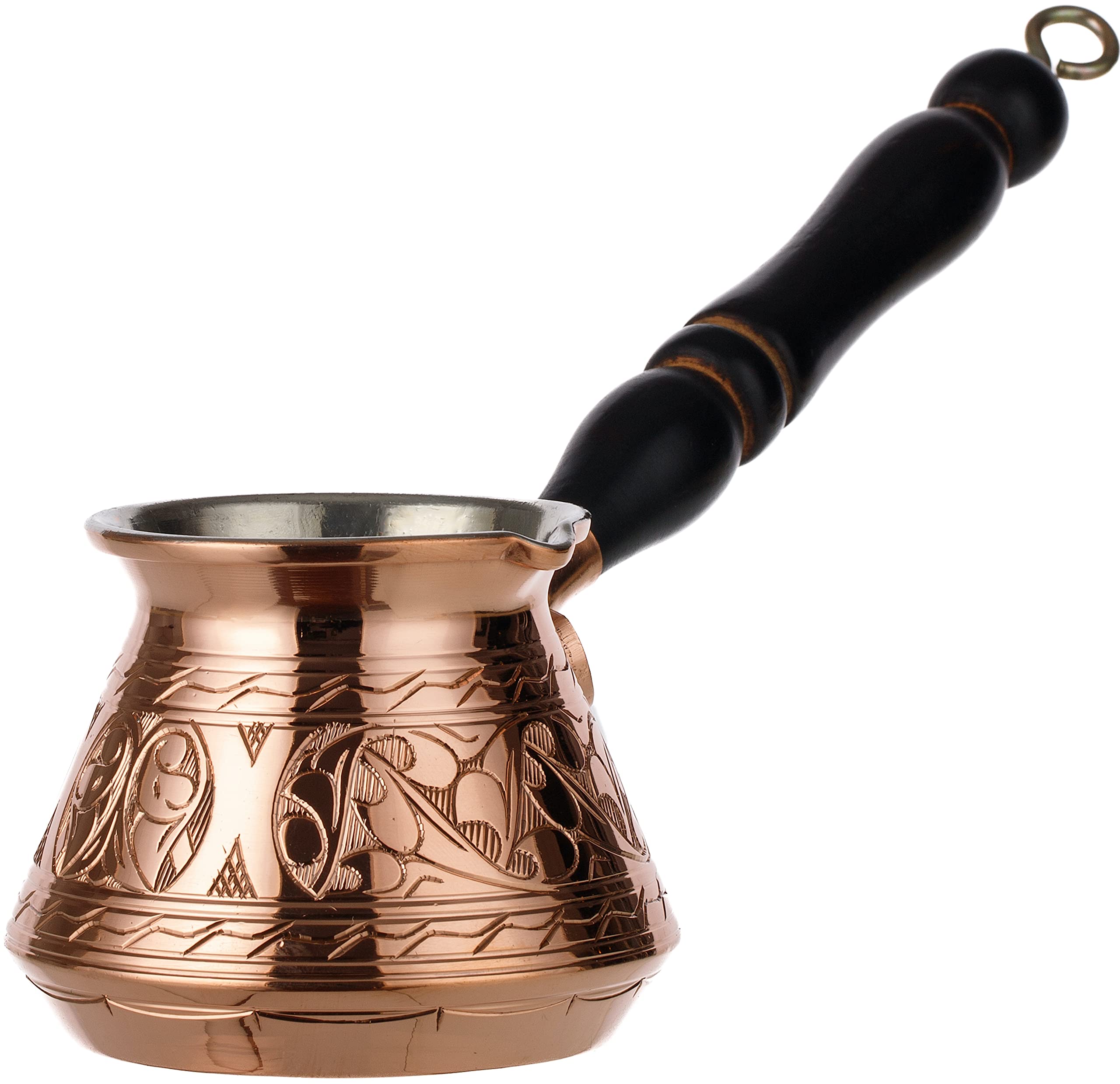 Demmex Thickest Copper Turkish Greek Arabic Coffee Pot, Stovetop Coffee Maker, Cezve Ibrik Briki With Wooden Handle & Wooden Spo